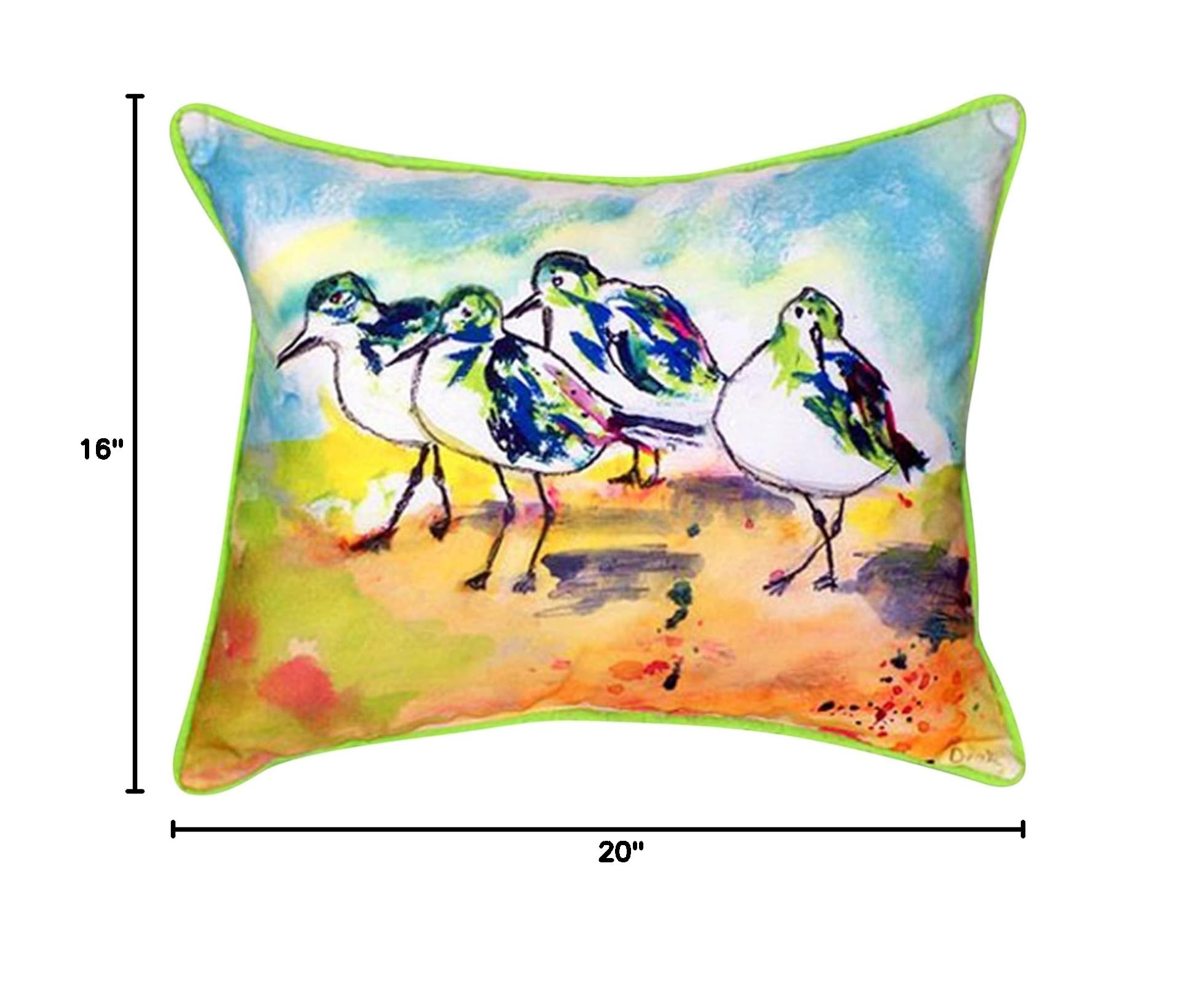 Betsy Drake HJ417 Sanderlings Decorative Throw Pillow 16x20 Inches - Soft Indoor Outdoor Cushion for Patio, Sofa, Bed & Porch Decor