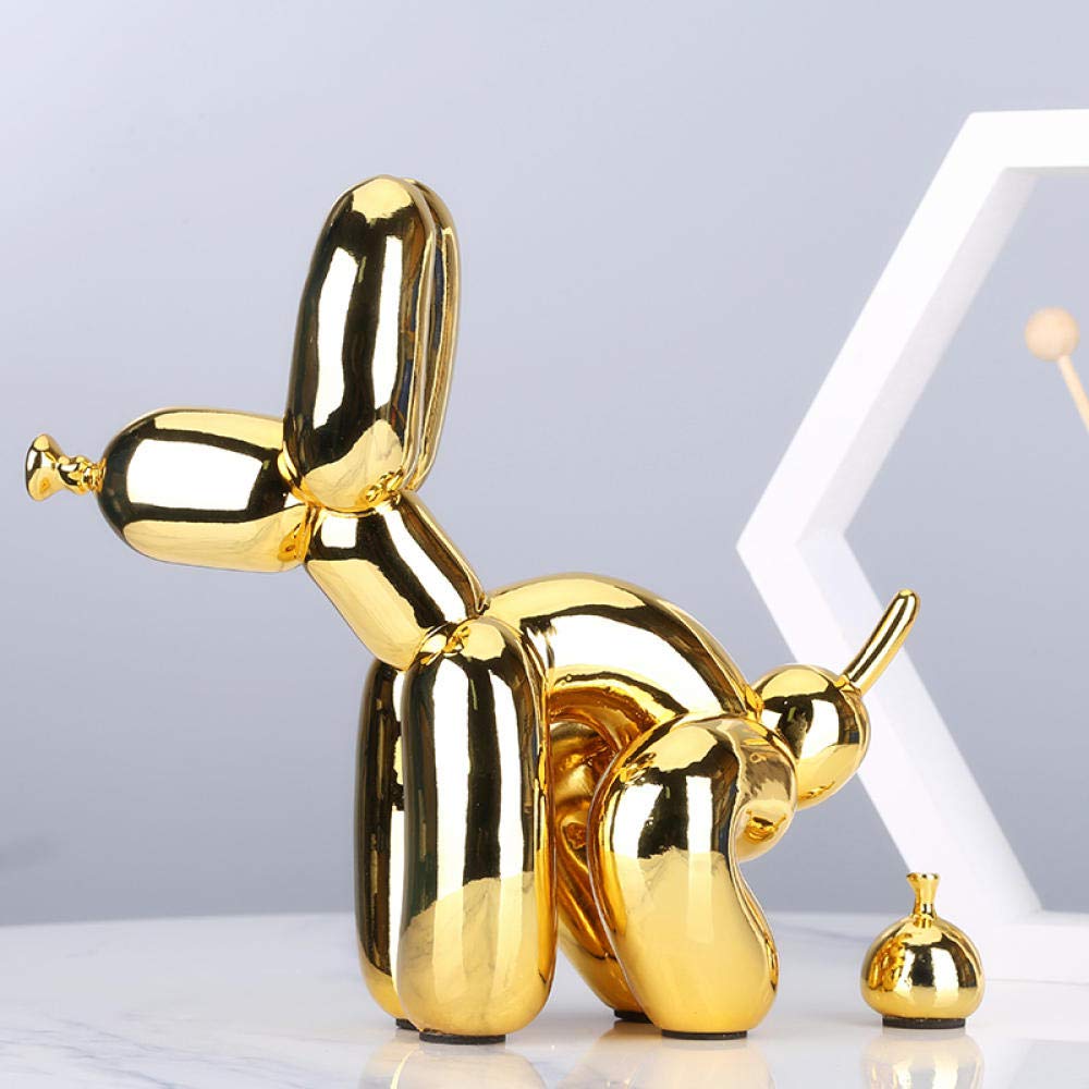 Modern Nordic Poop Balloon Dog Resin Sculpture - Electroplated Gold Animal Statue for Home Decor, Desktop Ornament & Gift | Cute Art Craft for Living Room, Office, Shelf Display