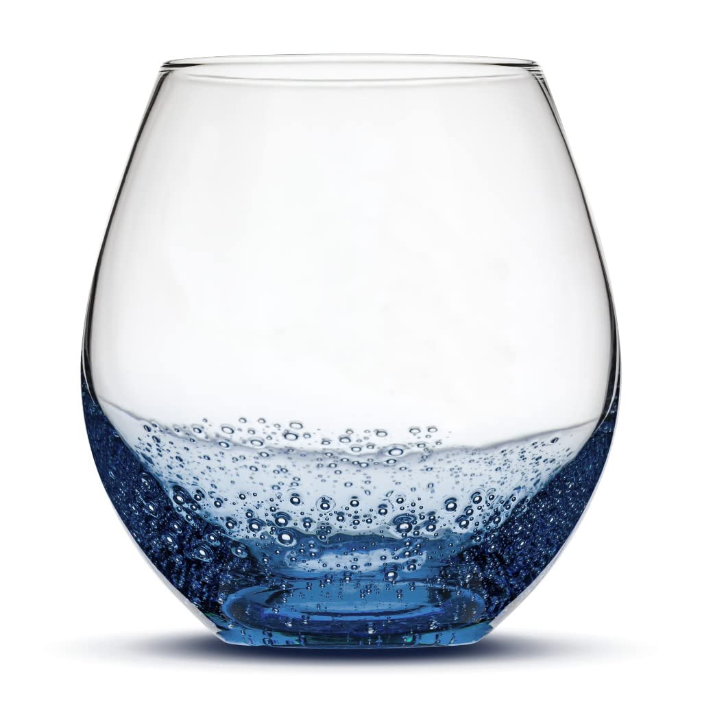 Handblown Integrity Wine Glasses - Bubbly Blue Artisan Glassware for Gifts, Parties & Special Occasions | Elegant Drinkware for Wine Tasting, Weddings & Home Decor