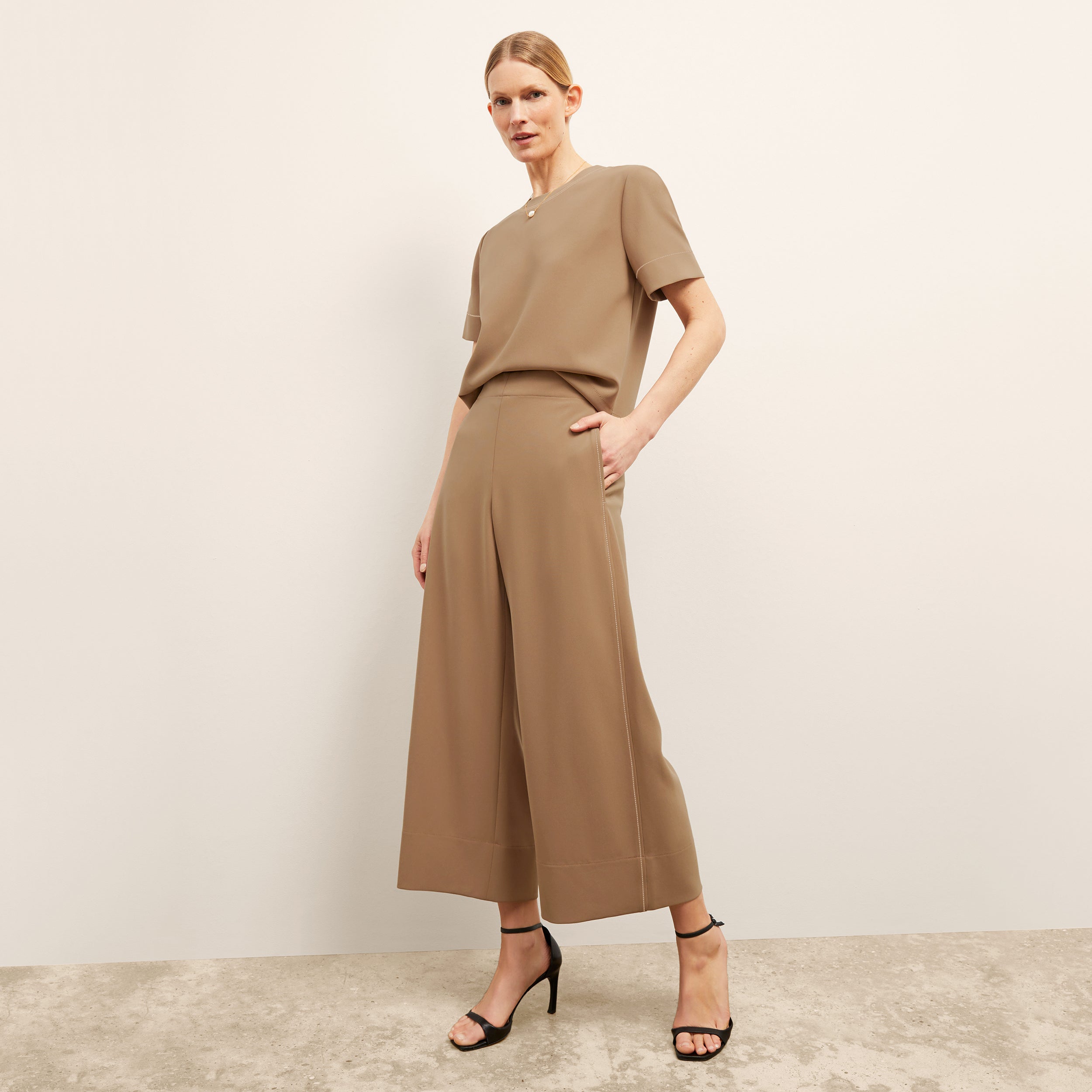 Elena Travel Culotte Pants - Everyday Comfort in Soft Crepe Fabric with Light Saddle Color | Perfect for Work, Travel & Casual Wear