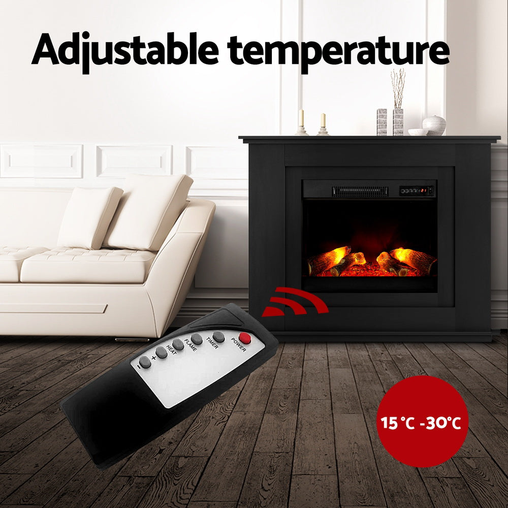 Devanti 2000W Electric Fireplace Heater with Remote Control - Black - Perfect for Living Room, Bedroom & Office Warmth