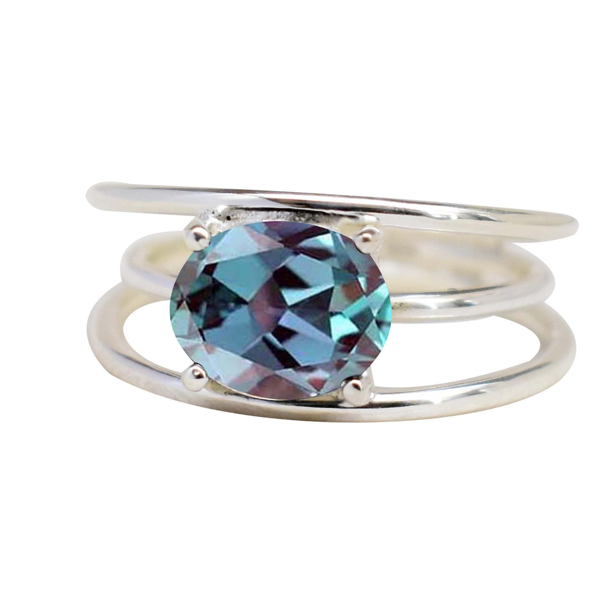 Natural Alexandrite Gemstone Ring - 925 Sterling Silver Handmade Color Changing Stackable Band | Perfect Birthday & Valentine's Day Gift for Women | Elegant Jewelry for Weddings, Anniversaries & Special Occasions
