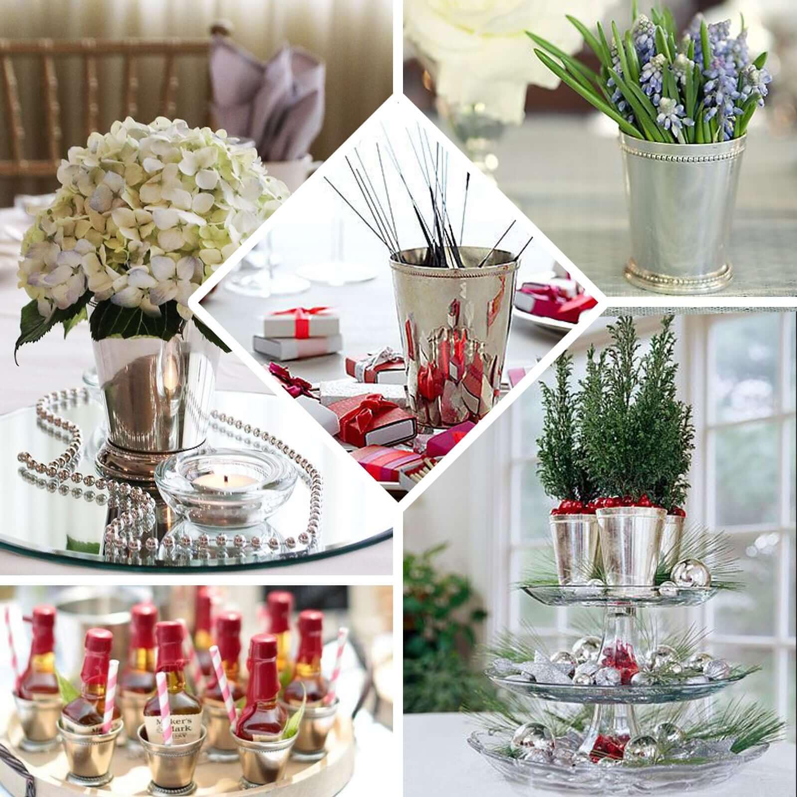 Efavormart 12-Pack Small Silver Mint Julep Cups - Elegant Wedding Favors & Tiny Table Decor for Bridal Showers, Receptions, and Party Centerpieces
