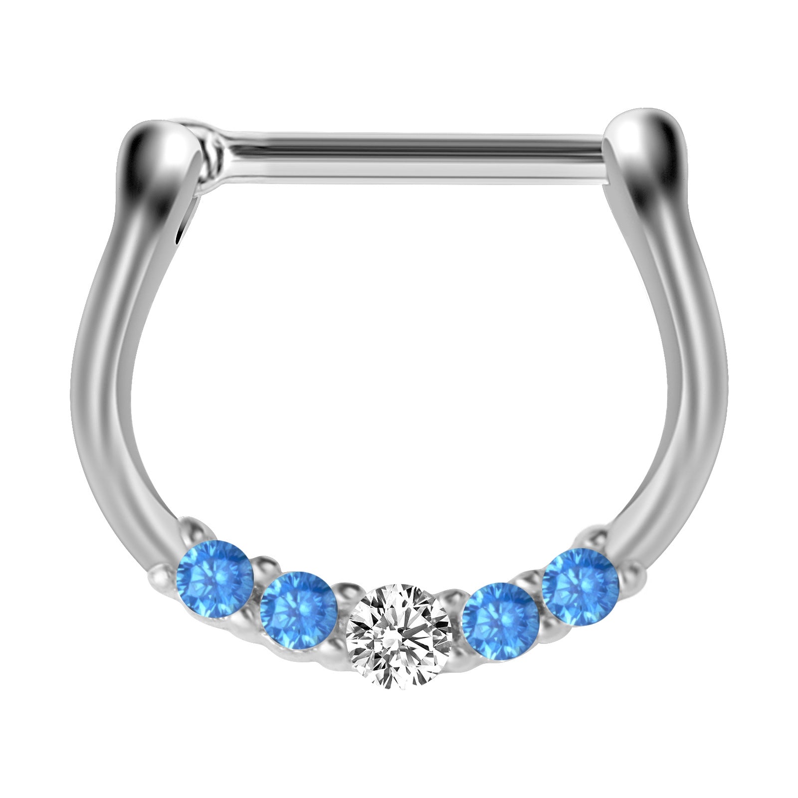 18G Hypoallergenic 5 Pave CZ Septum Clicker Ring - Stainless Steel Nose Piercing Jewelry for Women | Perfect for Everyday Wear, Parties & Special Occasions | UZ297