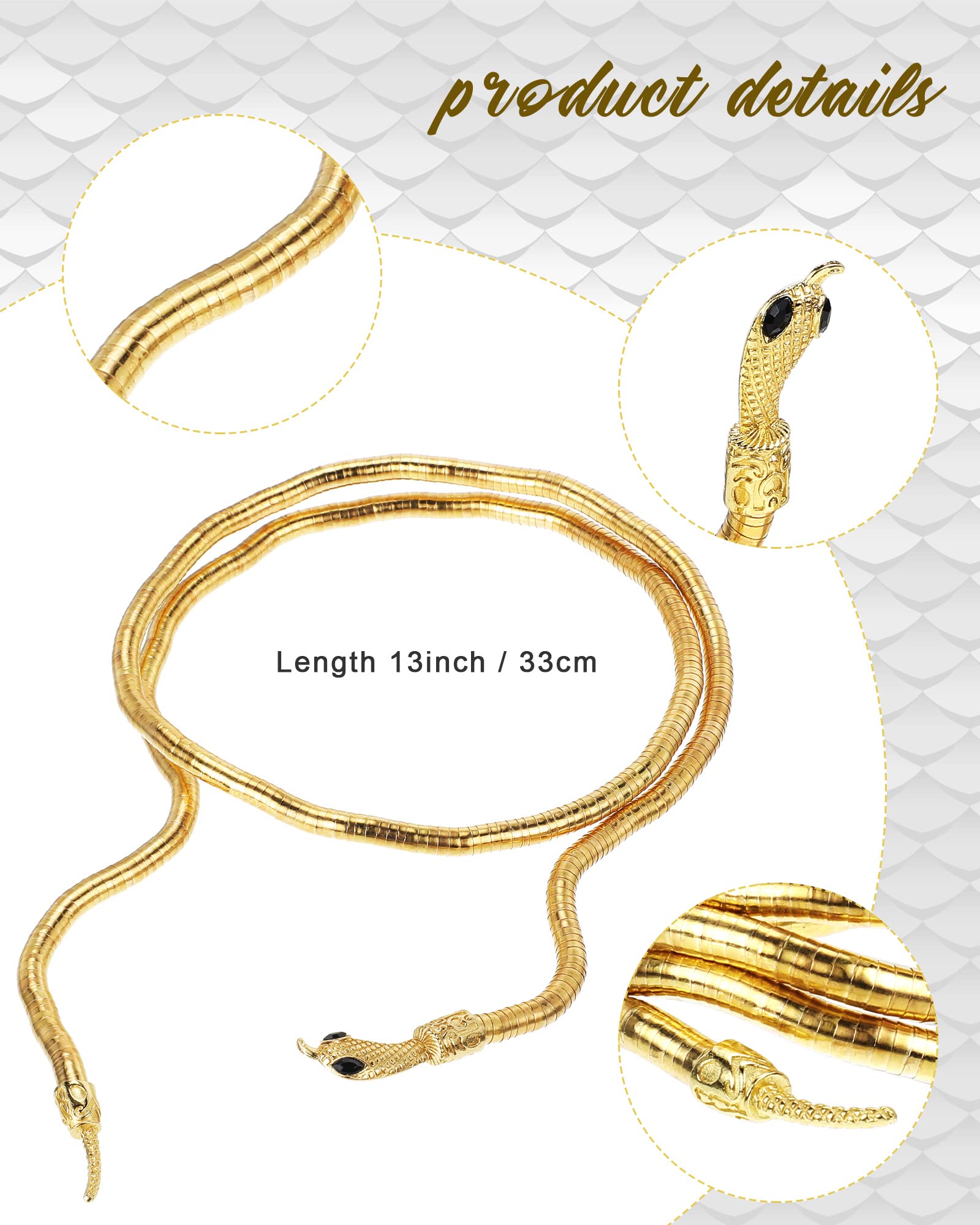 Fumete 2-Piece Flexible Snake Arm Cuff & Necklace Set - Gold Medusa Jewelry for Women | Halloween Costume Accessories, Cosplay Party, Greek Mythology Theme Outfits