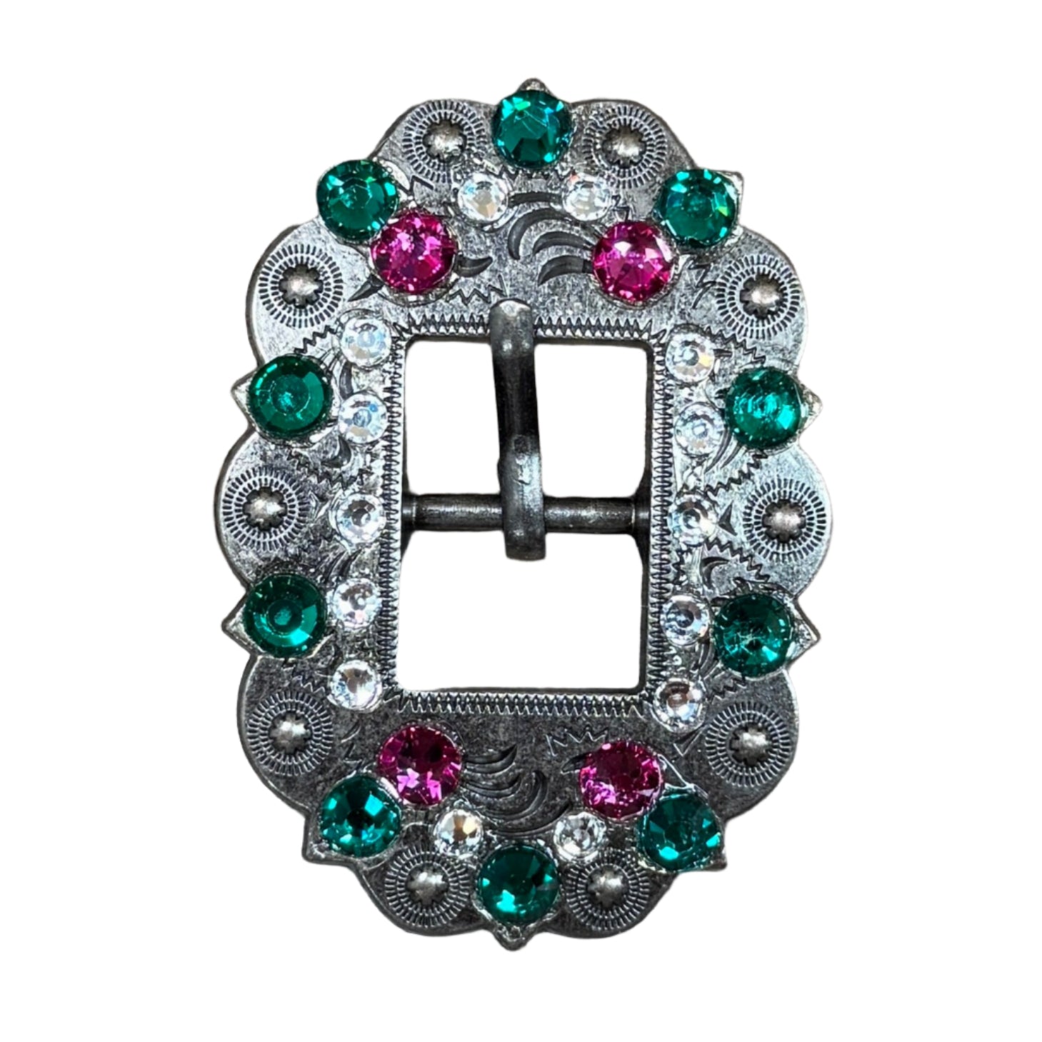 Antique Silver Fuchsia, Clear & Emerald Crystal Conchos - 1