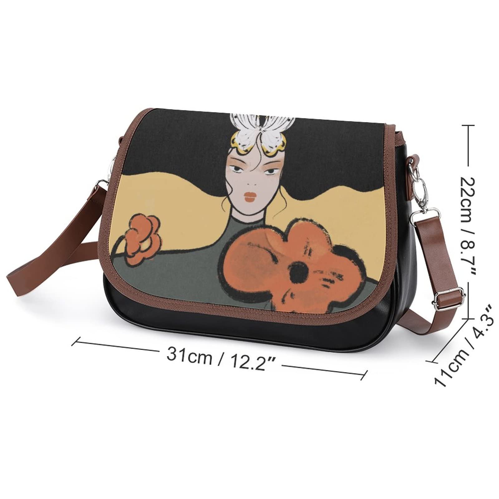 Vintage Crossbody Bag for Women - Medium Printed Leather Shoulder Bag with Butterfly Design, Artistic Hobo Purse for Casual Outings, Travel & Everyday Use