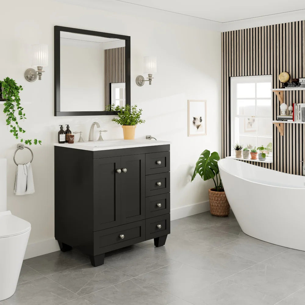 Eviva Acclaim 30 Inch Bathroom Vanity with Carrara Quartz Countertop - Modern White Bathroom Sink Cabinet for Small Spaces, Perfect for Powder Rooms and Guest Bathrooms