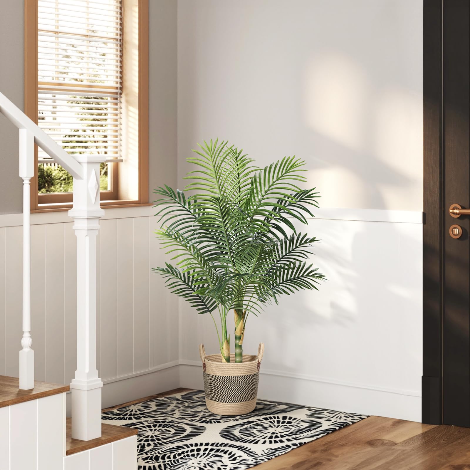 4FT Artificial Golden Cane Palm Tree - Realistic Fake Indoor Plants with Dense Foliage - 2 Pack Home & Office Decor - Perfect for Living Room, Bedroom, Balcony and Commercial Spaces