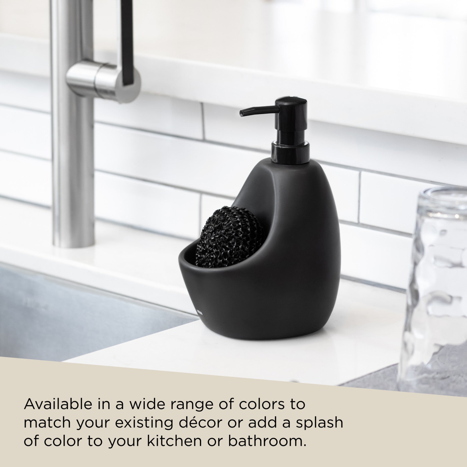 Joey Soap Pump & Scrubby - Hands-Free Foaming Soap Dispenser with Built-in Scrub Brush for Kitchen, Bathroom, and Sink Cleaning (White)
