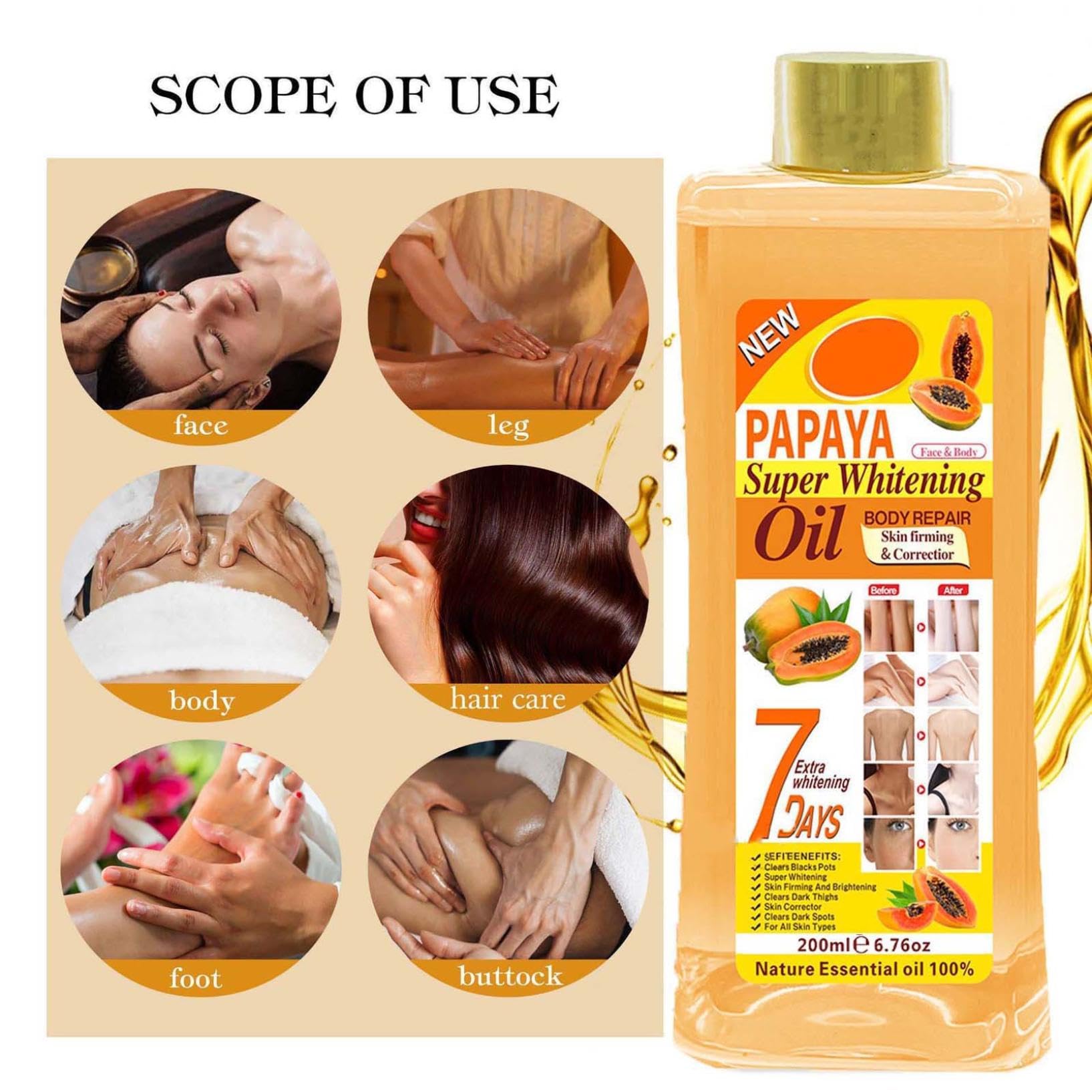 Soft 7 Turmeric Body Oil for Skin - 100% Natural Moisturizing Oil for Women & Men (200ml) | Hydrating, Nourishing & Brightening | Perfect for Dry Skin, Massage & Aromatherapy
