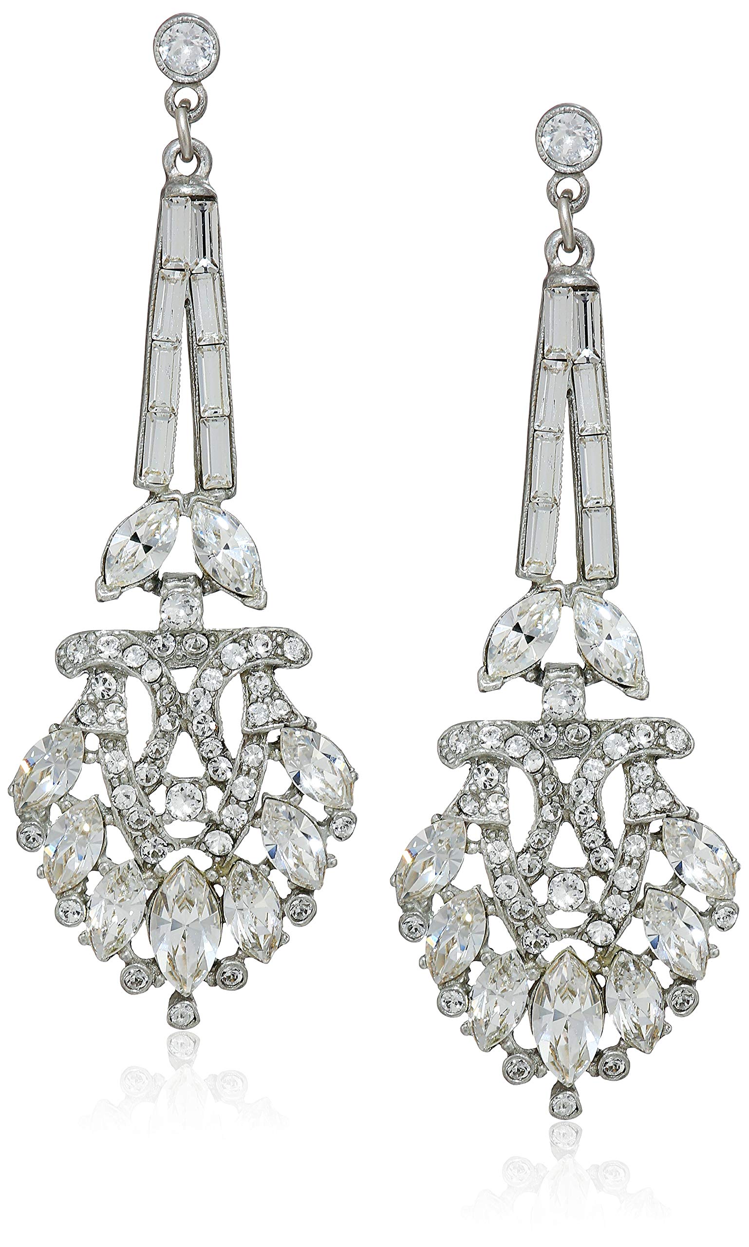 Ben-Amun Silver Plated Drop Earrings with Swarovski Crystals | Elegant Fashion Jewelry for Women | Handcrafted in New York | Perfect for Parties, Weddings & Evening Events
