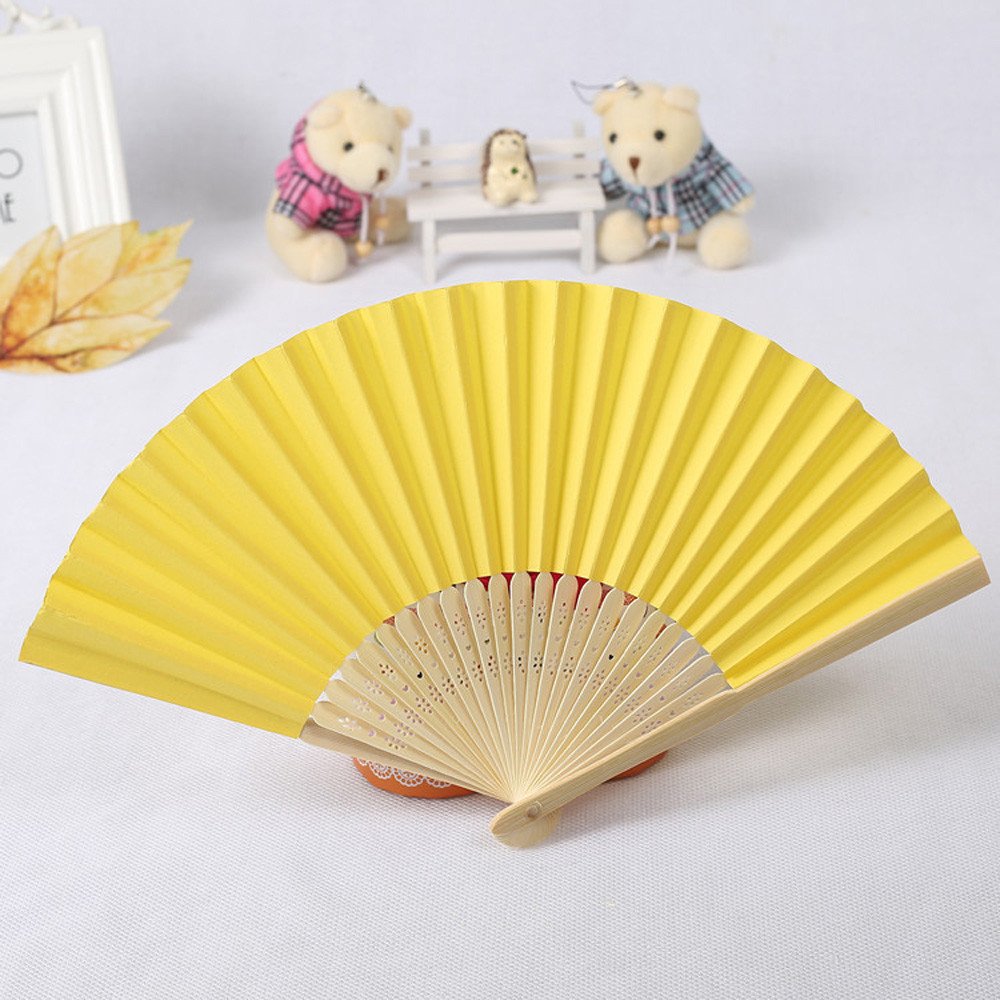 Elegant 7-inch Yellow Silk Folding Fan for Wedding, Dance & Party - Handheld Lace Paper Fan by HHmei | Perfect for Bridal Accessories, Cultural Performances & Summer Cooling