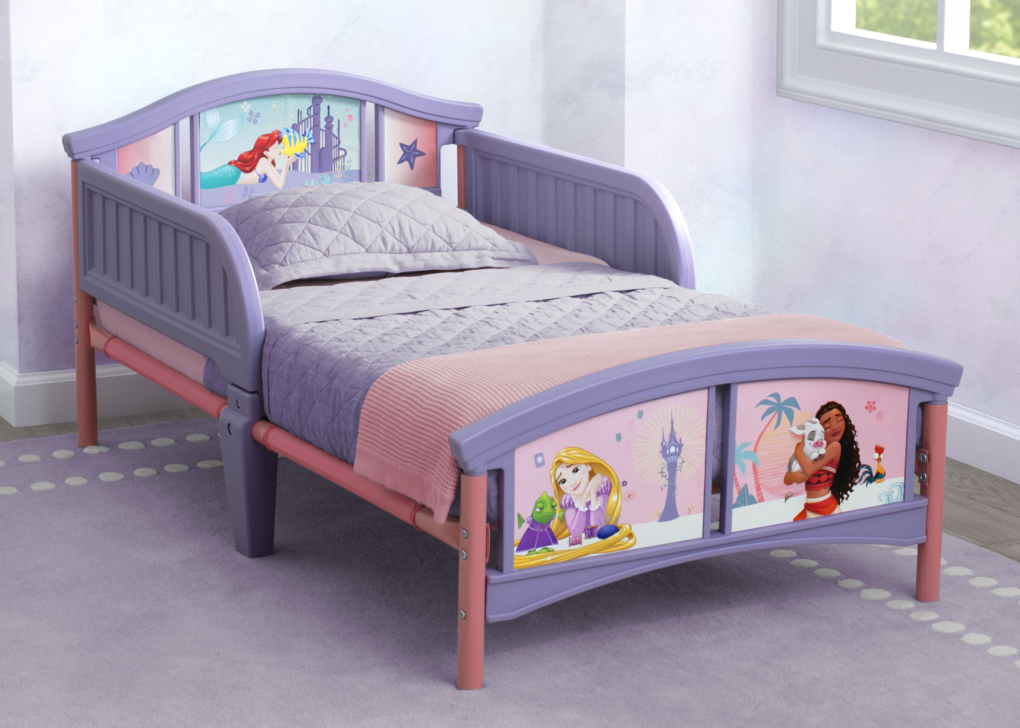 Princess Plastic Toddler Bed for Girls - Lightweight Kids Bed with Safety Rails - Perfect for Nursery, Daycare & Sleepovers