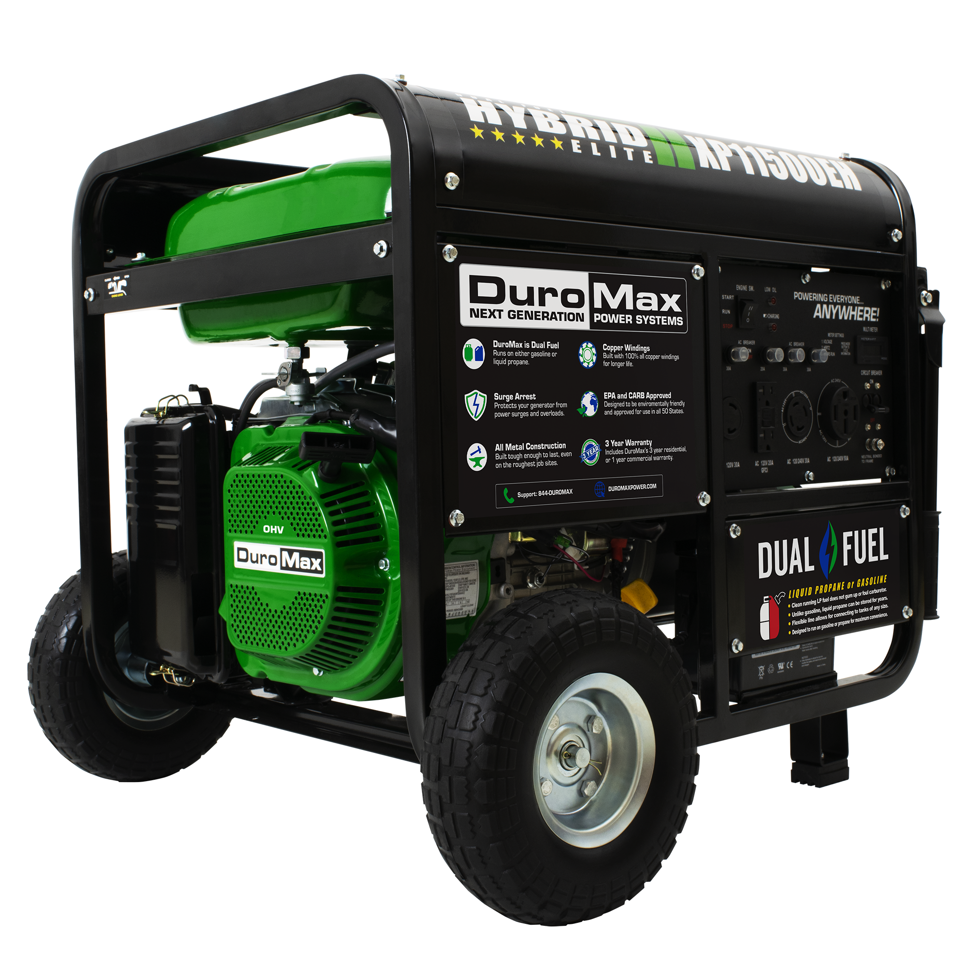 11,500W Dual Fuel Portable Generator - Gas & Propane Powered - Ideal for Home Backup, Camping & Emergency Power Outages