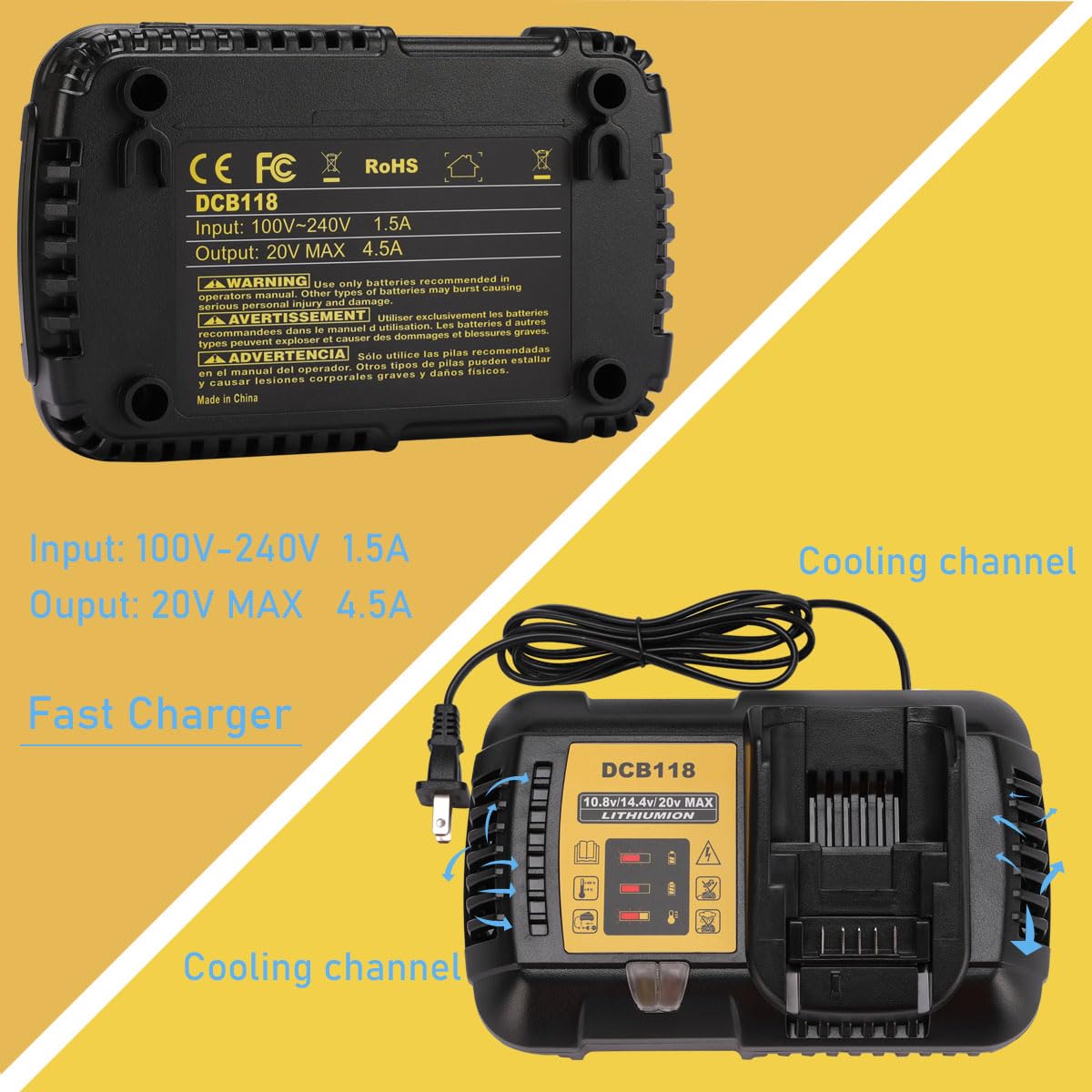 DEWALT DCB118 Fast Battery Charger for 20V/60V MAX FLEXVOLT Batteries - Quick Charging Station for Power Tools - Perfect for Job Sites, Workshops & DIY Projects