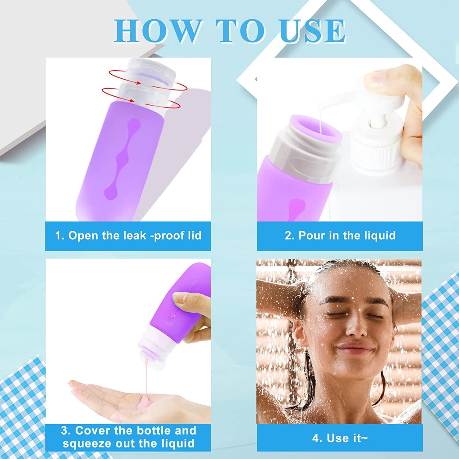 Kamini Enterprise 90ml Travel Refillable Bottles (Pack of 3) - BPA Free Leak Proof Containers for Shampoo, Conditioner & Body Wash | Portable Cosmetic Toiletries for Vacation, Gym & Business Trips | Multicolor Set