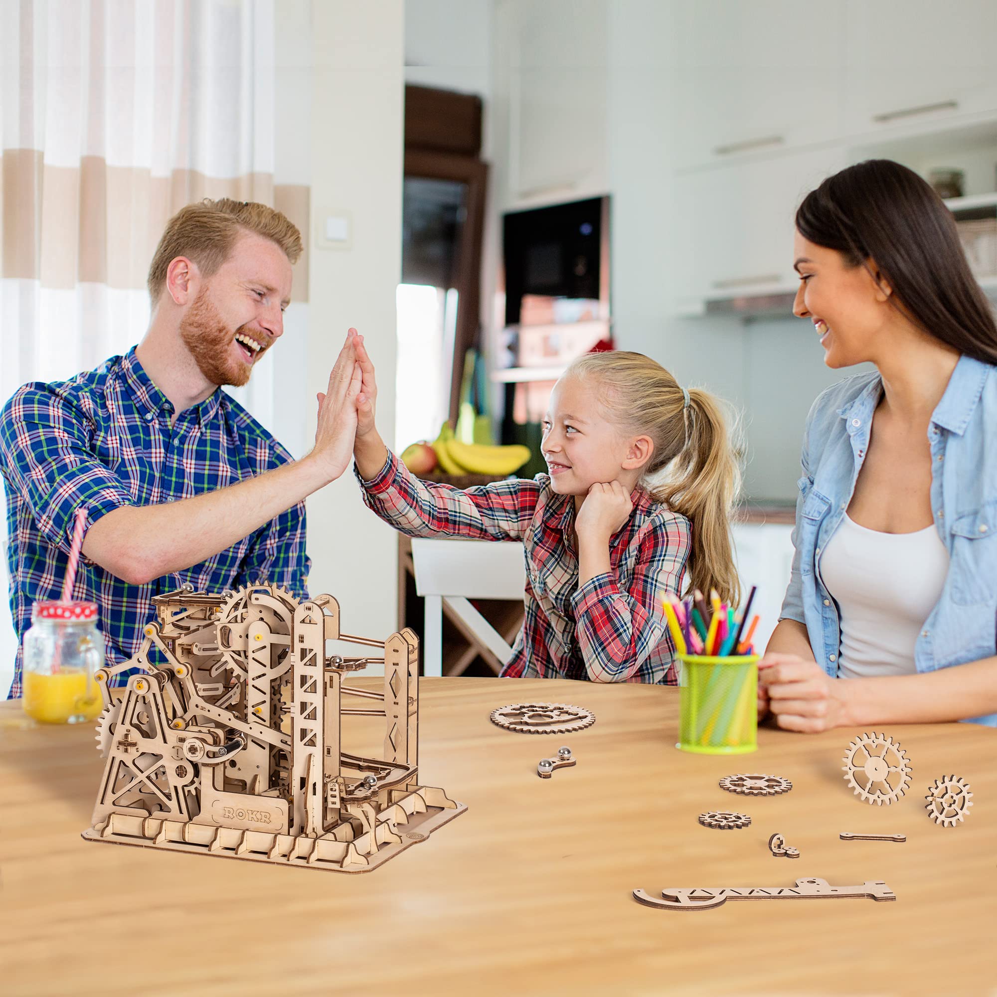 ROKR Marble Run 3D Wooden Puzzle Building Kit for Adults & Kids - Educational STEM Toy, Brain Teaser DIY Craft Project (Ladder) - Fun Home Activity & Gift for Family Game Nights