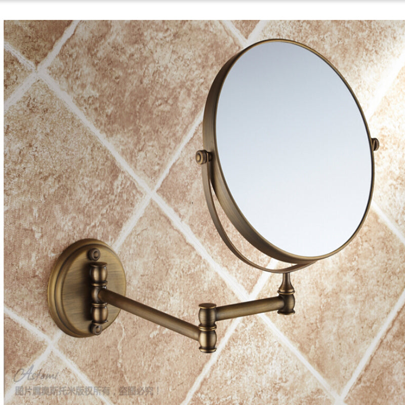 Vintage Brass Wall Mounted Makeup Mirror - 8 Inch Round Double-Sided Magnifying Mirror for Bathroom Vanity & Dressing Table | Perfect for Makeup Application, Skincare Routine & Grooming