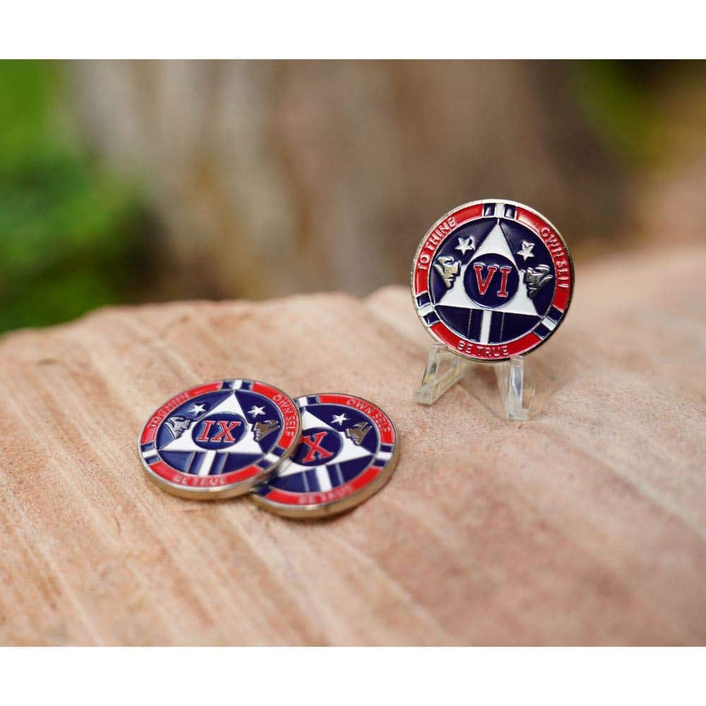 Red and Blue Double Patriot Yearly AA Medallion with Coin Capsule - Alcoholics Anonymous 1-50 Years Sobriety Chip - Perfect for AA Meetings, Recovery Milestones & 12-Step Program Gifts