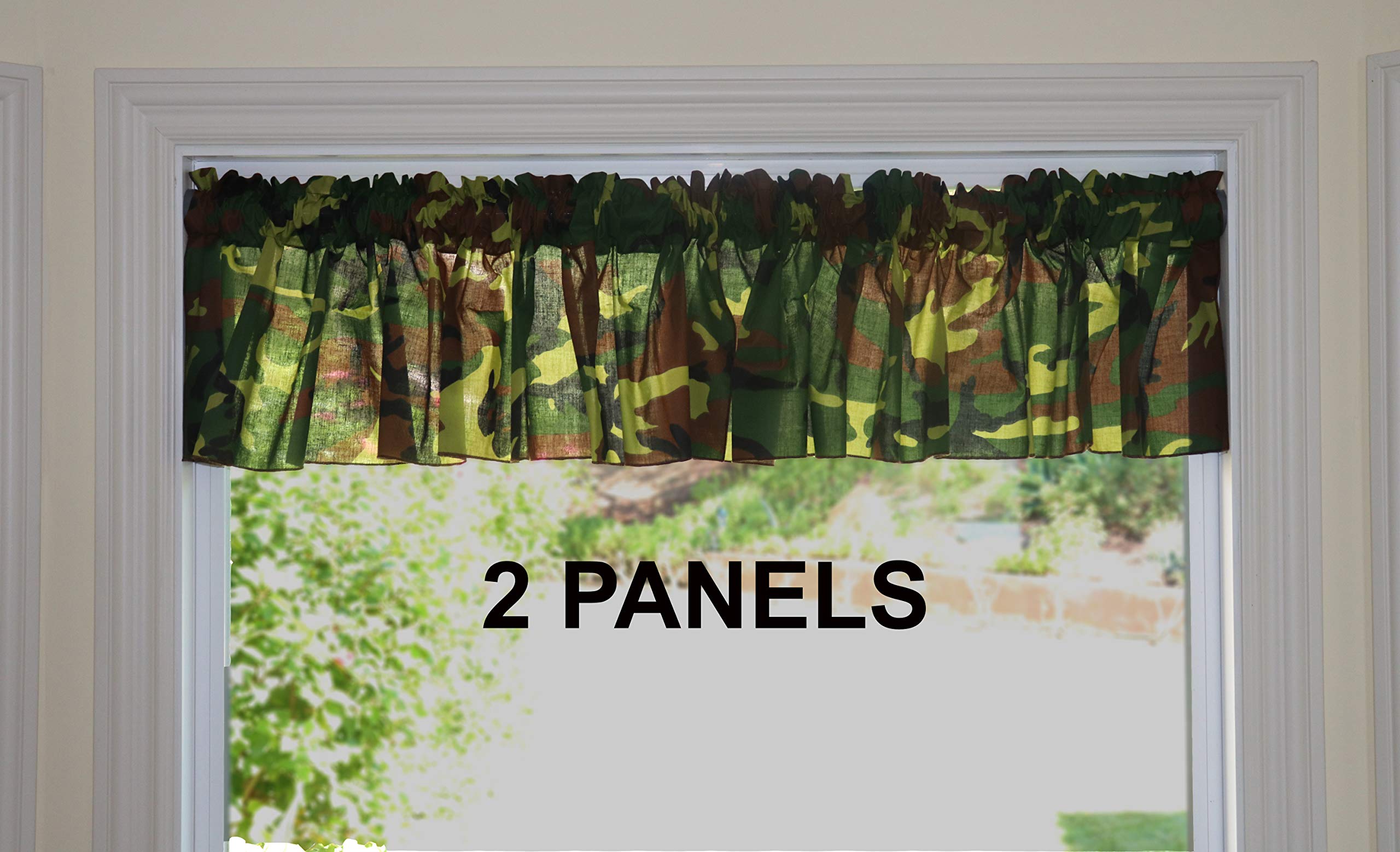Green Camouflage Cotton Blend Curtain for Kids Bedroom & Kitchen Decor