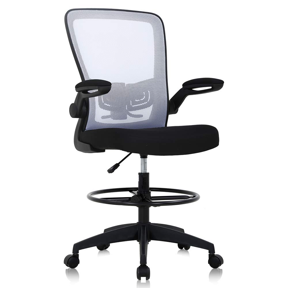 Ergonomic Drafting Chair with Lumbar Support - Adjustable Height Mesh Office Chair for Standing Desks, Swivel Rolling Stool with Footrest - Perfect for Architects, Designers & Long Computer Work Sessions