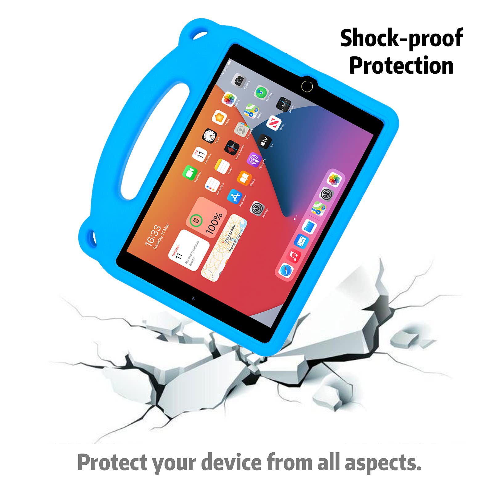 Shockproof Kids iPad Case for iPad 9th/8th/7th Gen (2021/2020/2019) 10.2 inch, iPad Air 3 & iPad Pro 10.5 inch - Lightweight Protective Cover with Adjustable Shoulder Strap (Blue) | Perfect for School, Travel & Outdoor Activities