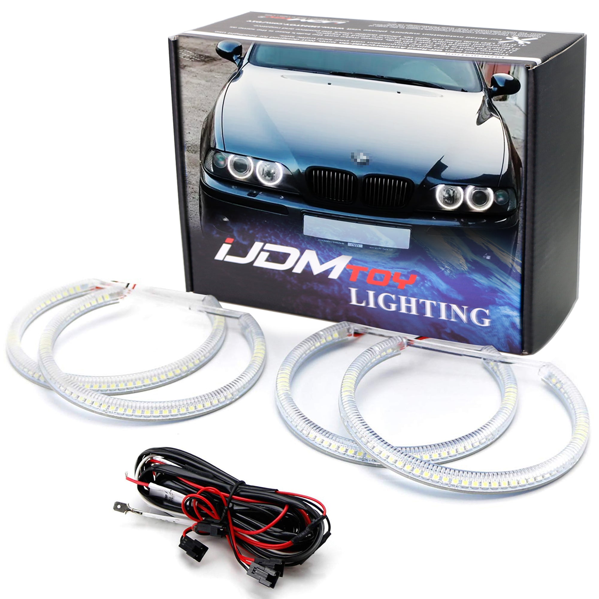 4x White LED C Ring Kit for BMW E34 E39 5 Series - Xenon Headlight Angel Eye Retrofit Upgrade - Perfect for Night Driving & Car Customization