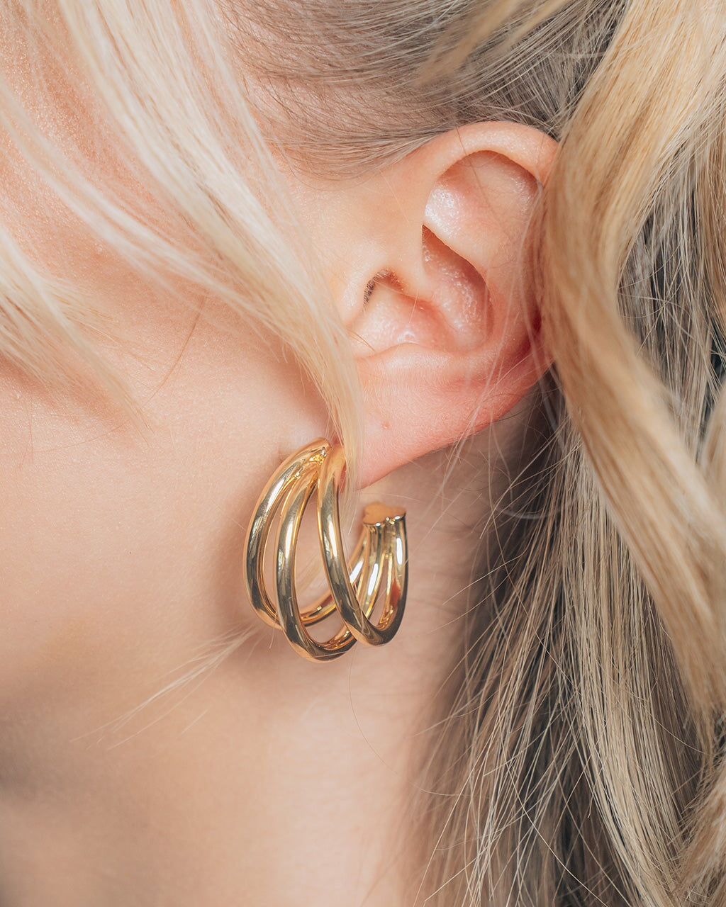 Michaela Triple Hoop Earrings for Women - 14K Gold Plated Stainless Steel Dangle Earrings - Trendy Boho Chic Jewelry for Parties, Date Night & Everyday Wear