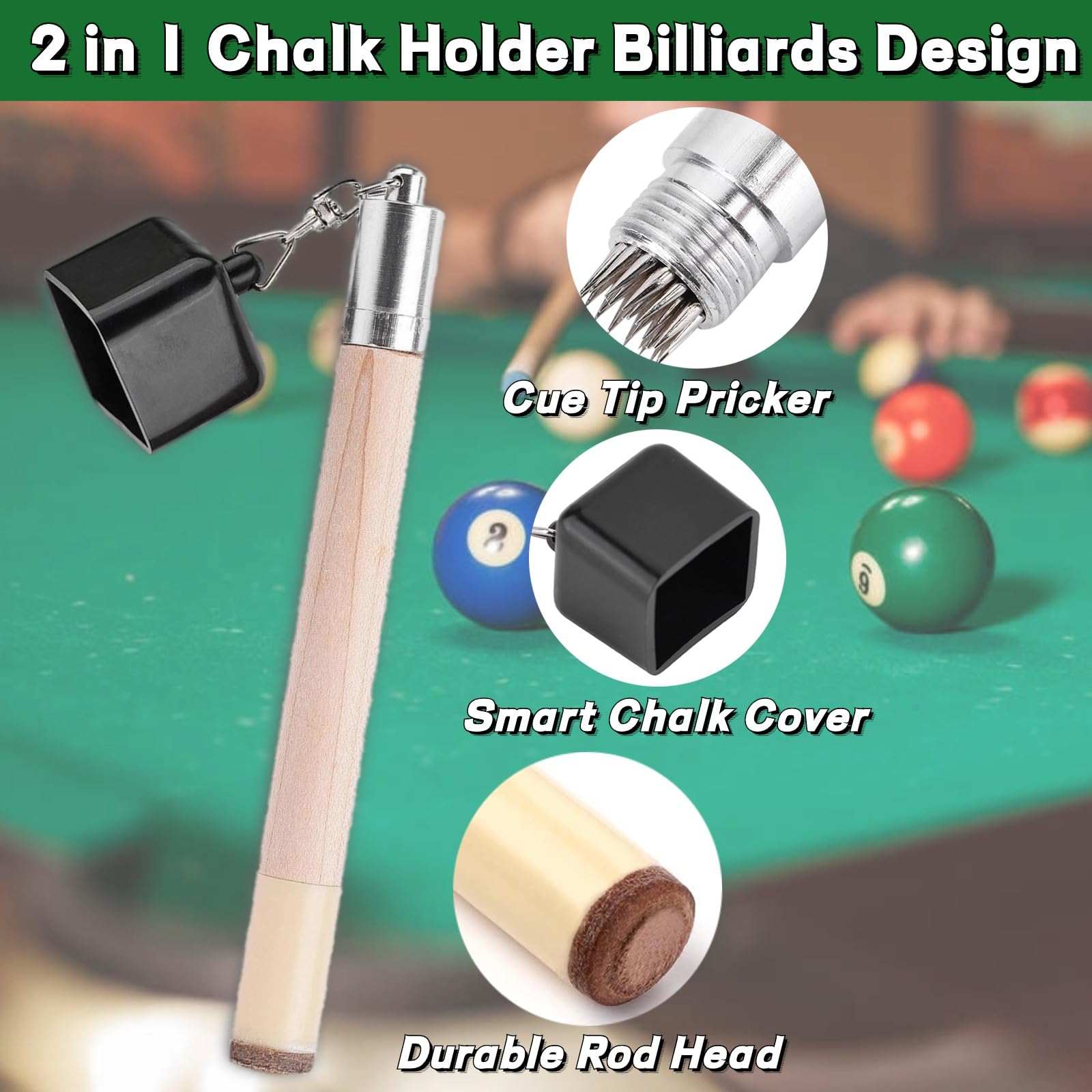VGEBY 2-in-1 Pocket Pool Chalk Holder & Snooker Pricker Tool - Portable Chalk Box for Billiards Accessories - Perfect for Pool Halls, Home Game Rooms & Professional Tournaments