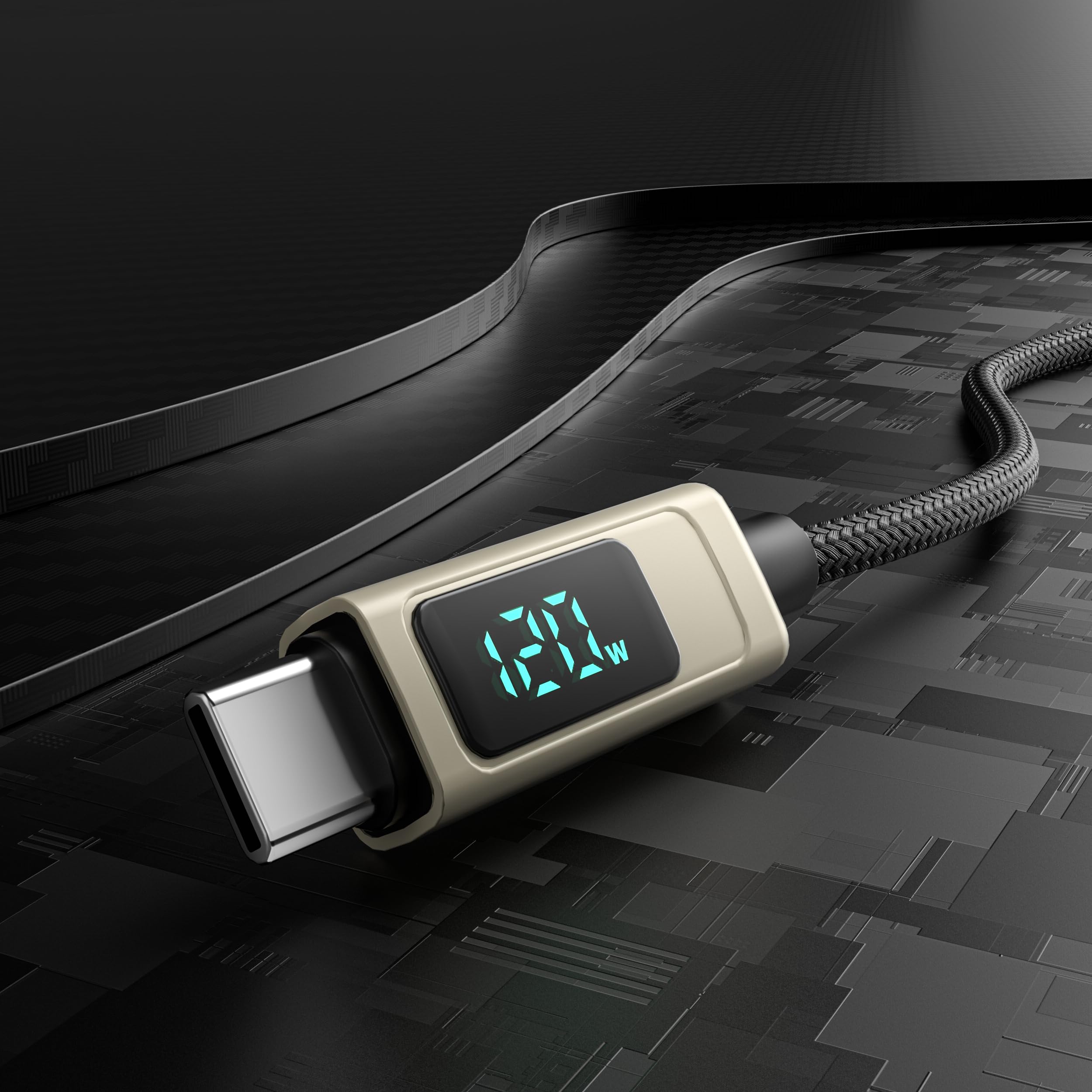 VEN-DENS USB to USB C Fast Charging Cable 1.5m with Digital Display - 2A 8W Braided Charger Cord for iPhone 15 Pro, Samsung Galaxy S22/S21, Pixel, iPad, PS5 - Perfect for Home, Office & Travel Charging