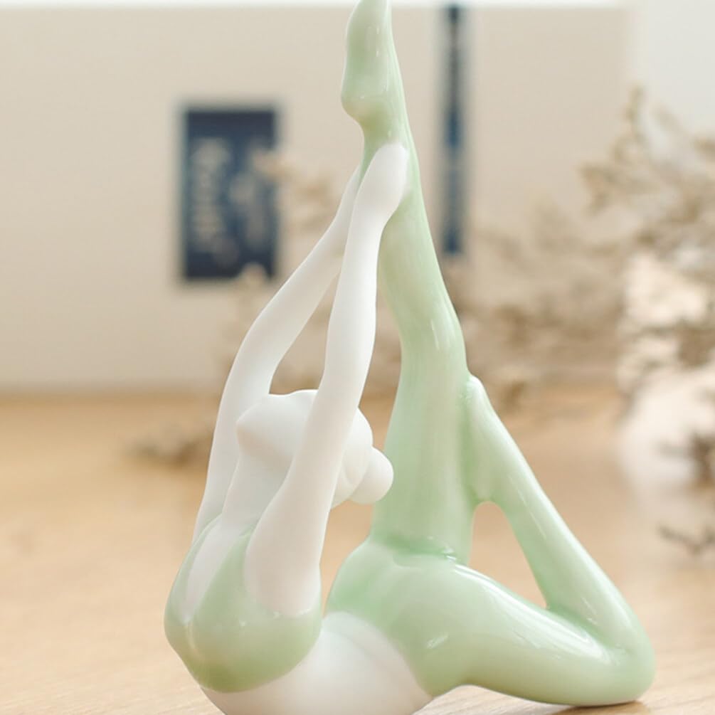 VICASKY Light Green Ceramic Yoga Pose Statue - Meditation & Yoga Figurine Collection, Decorative Girl Sculpture for Desktop, Shelf & Coffee Table - Perfect for Yoga Studios, Home Decor & Mindful Spaces