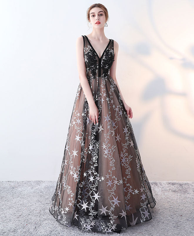 Elegant Black V-Neck Long Prom Dress for Women - Formal Evening Gown for Homecoming, Ball, and Special Occasions