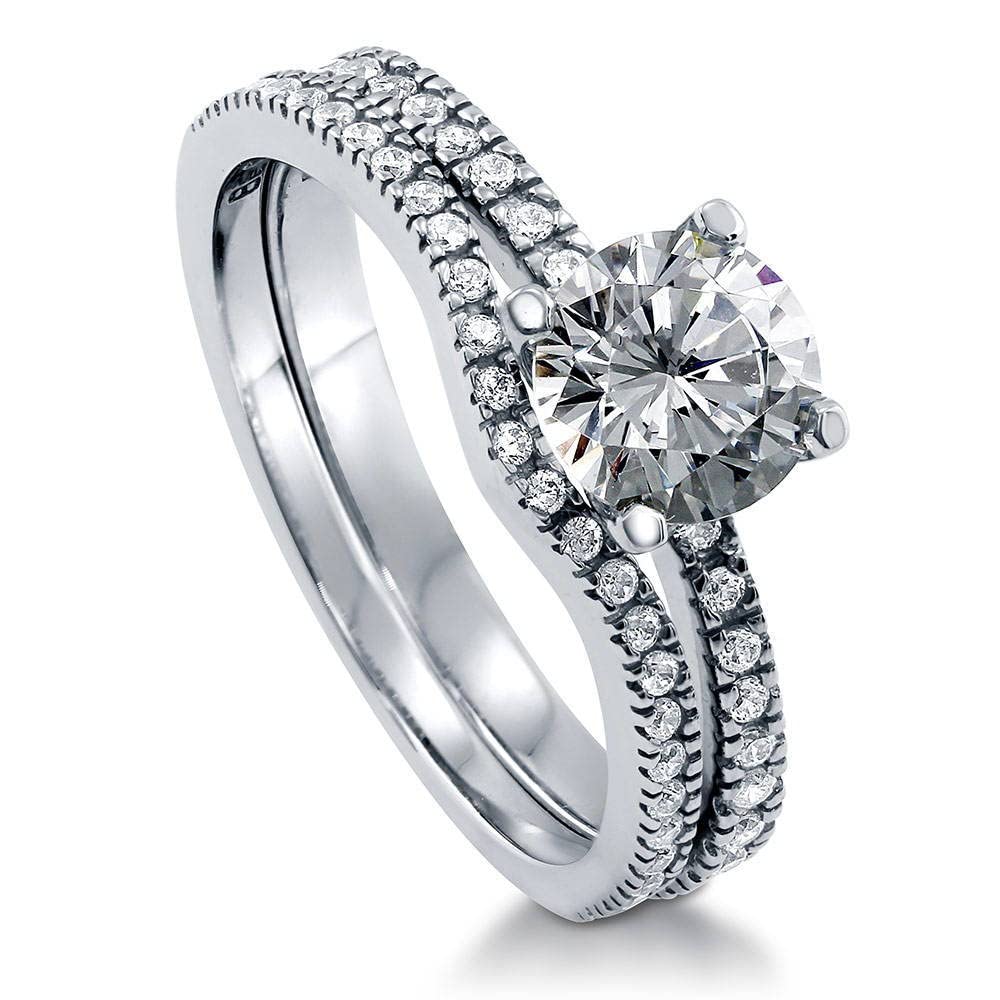 BERRICLE Sterling Silver 1 Carat Round Cut Cubic Zirconia Solitaire Engagement Ring & Wedding Band Set for Women - Rhodium Plated Size 4-10 - Perfect for Proposals, Anniversaries & Romantic Gifts