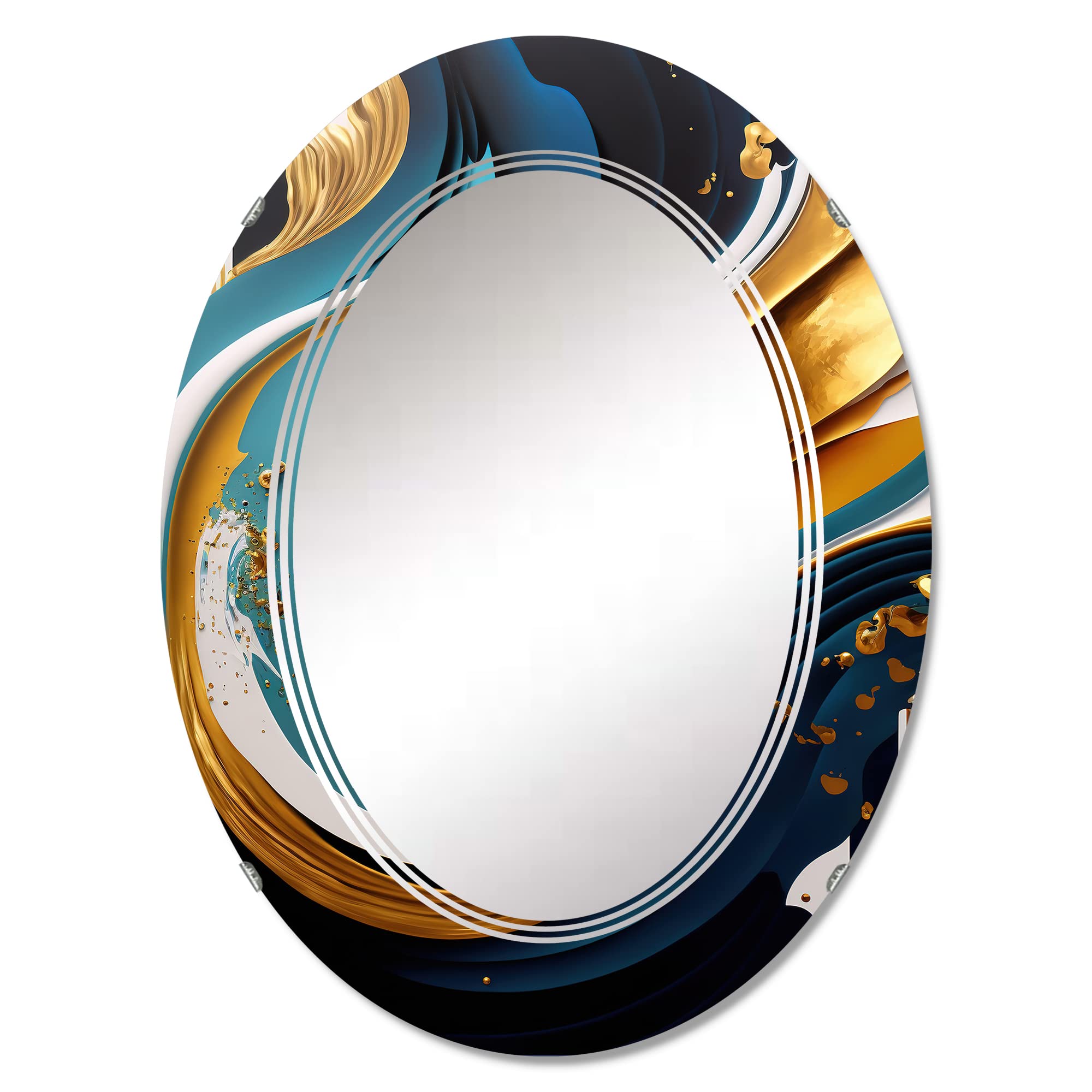 Blue and Gold Modern Abstract Art Vanity Mirror - Oval Bathroom & Wall Mirror for Living Room, Bedroom - Large 20x30 & 24x36 Inches - Perfect for Home Decor, Makeup Station & Accent Wall