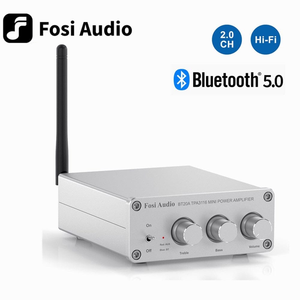Fosi Audio BT20A Bluetooth 5.0 Stereo Amplifier - 100Wx2 Mini HiFi Class D Power Amp for Home Audio, Bookshelf Speakers & Turntables - Perfect for Living Room, Office or Studio Setup