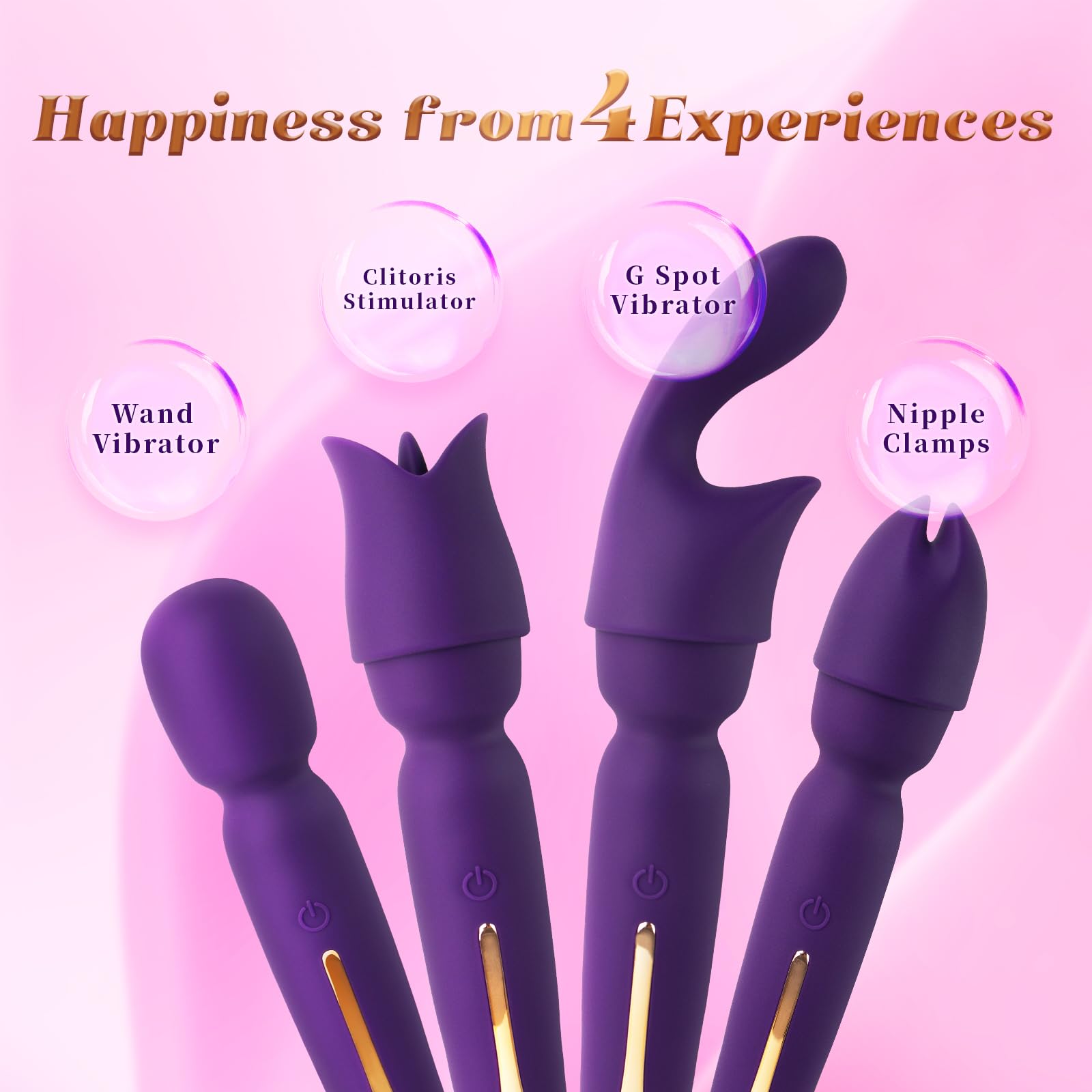 NightWind 4-Piece Silicone Wand Vibrator Kit - 10 Powerful Vibration Modes for G-Spot, Clitoral & Anal Stimulation - Ultra Quiet & Soft Adult Sex Toy for Women - Perfect Gift Box for Couples & Solo Play (Ideal for Bedroom Fun, Relaxation & Intimate Moments)
