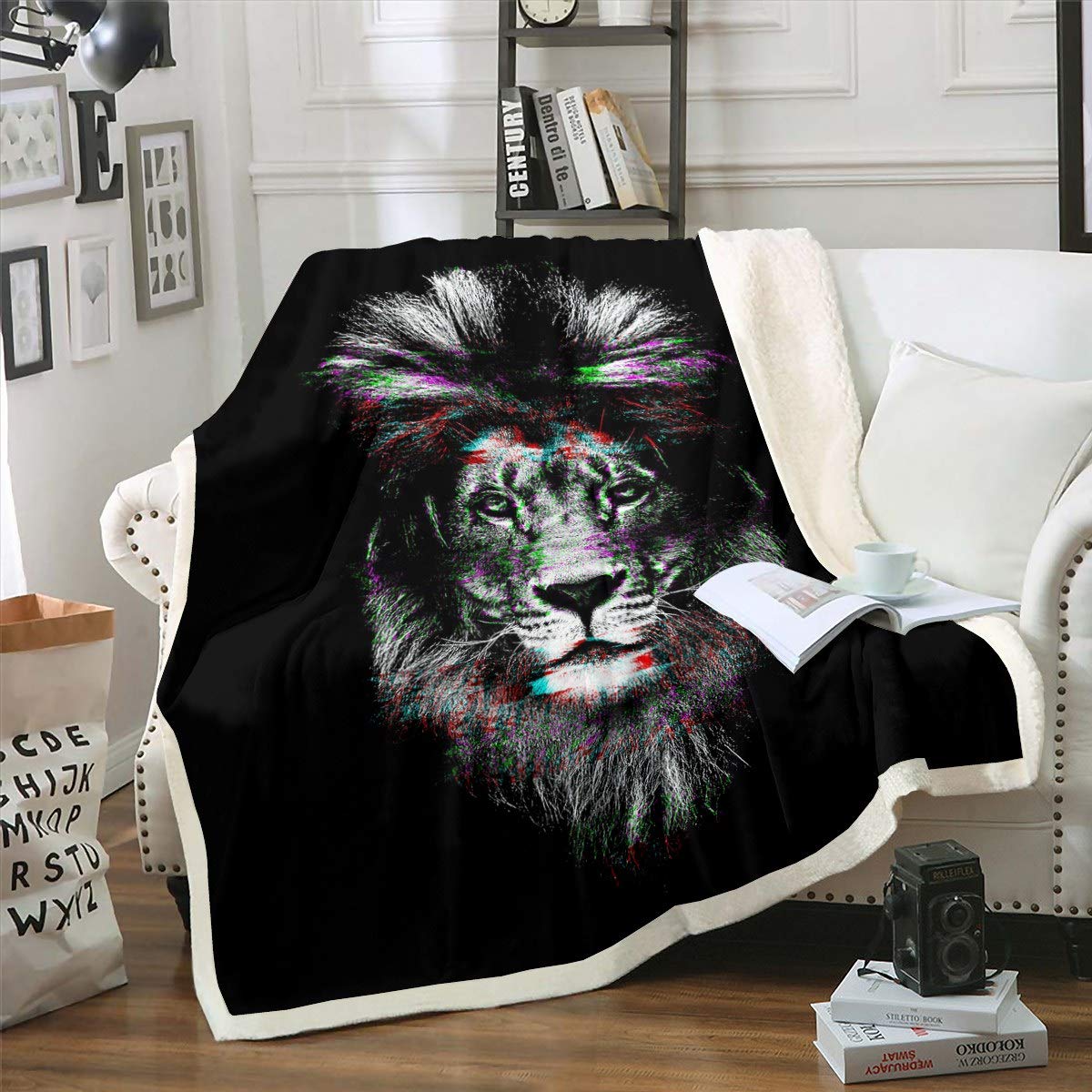 Lion Sherpa Blanket - Soft Fleece Throw with Wild Animal Print for Boys & Men - 30x40 Inch Plush Safari Blanket for Sofa, Bed, Couch & Baby - Cozy Wildlife Decor for Home, Camping & Gifts