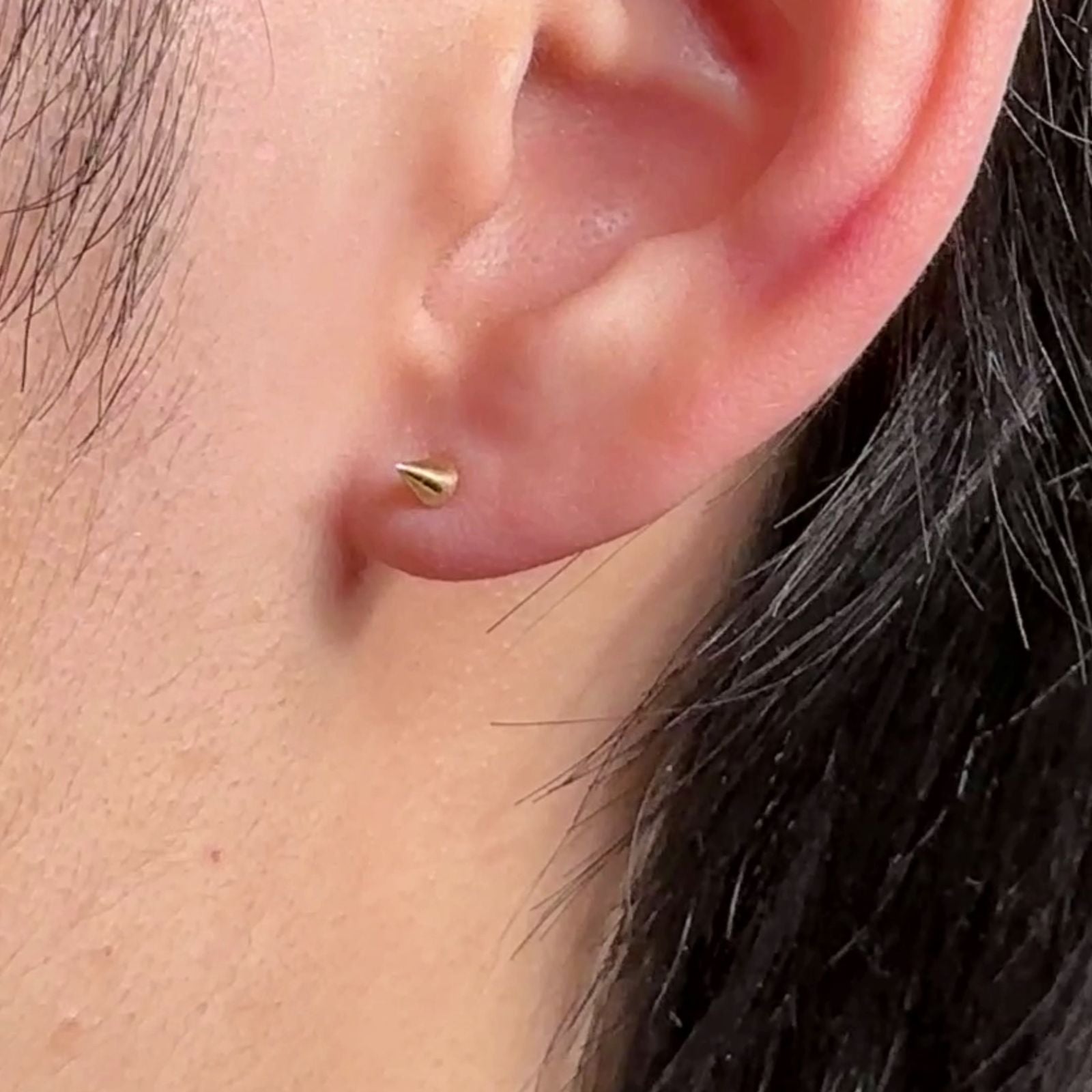 14k Solid Yellow Gold Spike Flat Back Stud Earrings for Women - Punk, Gothic & Everyday Fashion Jewelry