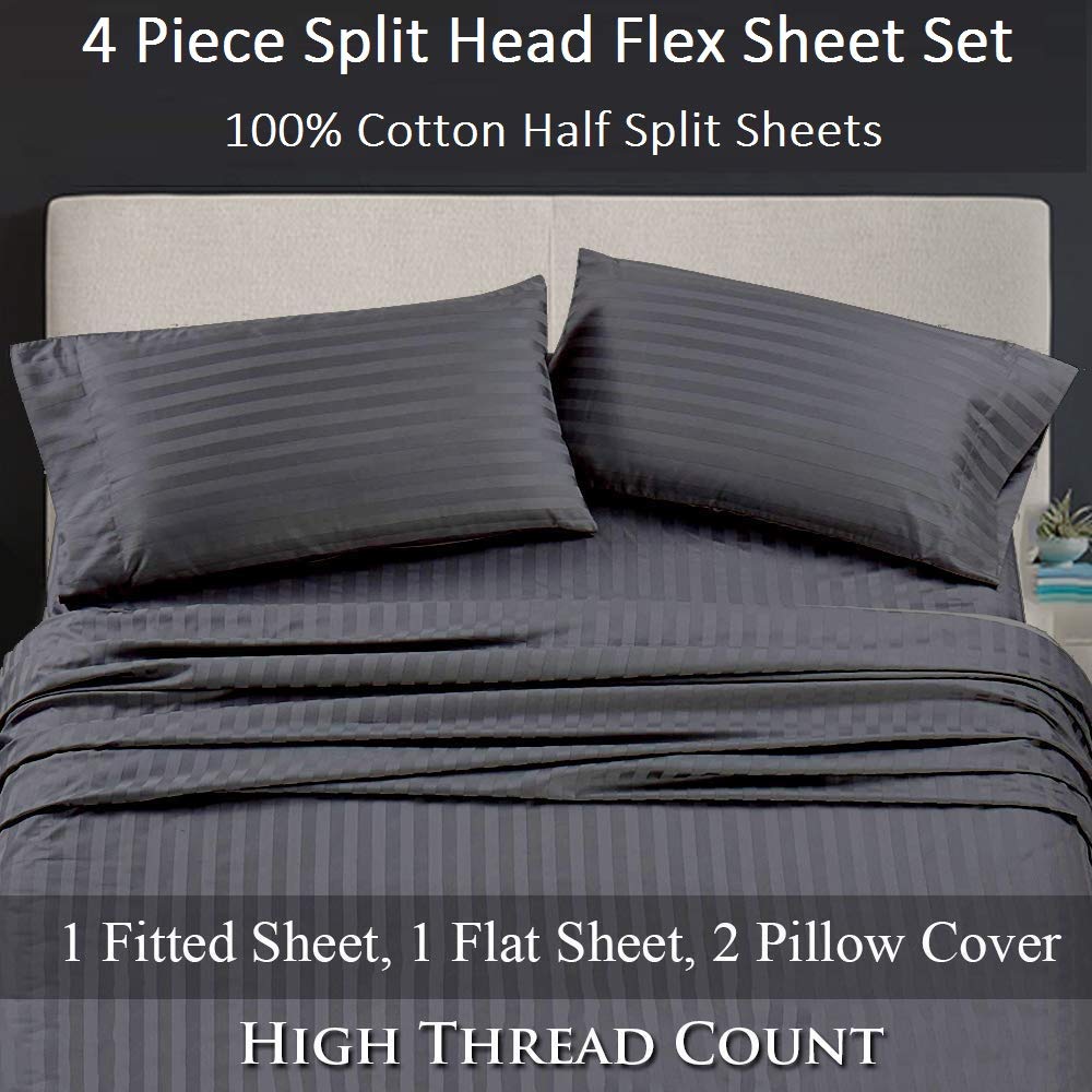 Premium Split King Sheet Set (4 Pcs) - 100% Egyptian Cotton 400 TC for Adjustable Beds - Deep Pocket 15