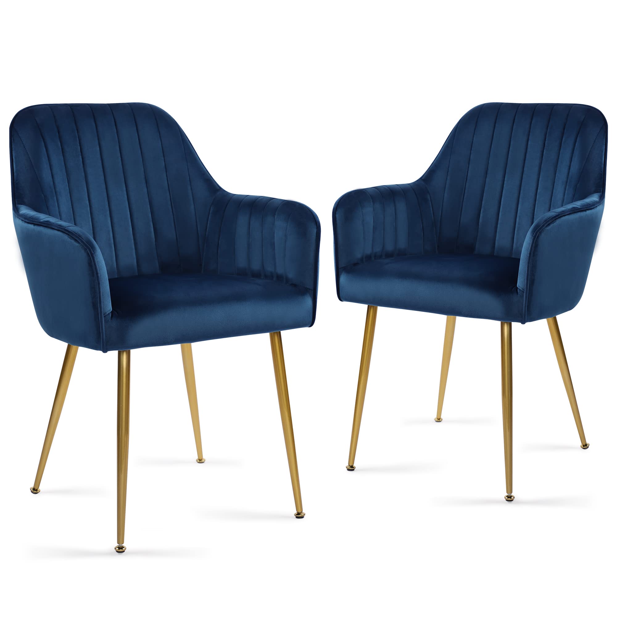 Luxury Velvet Dining Chairs Set of 2 - Blue Upholstered Modern Accent Chairs with Gold Metal Legs for Living Room, Bedroom, or Office - Comfortable Armchairs for Home Decor & Entertaining