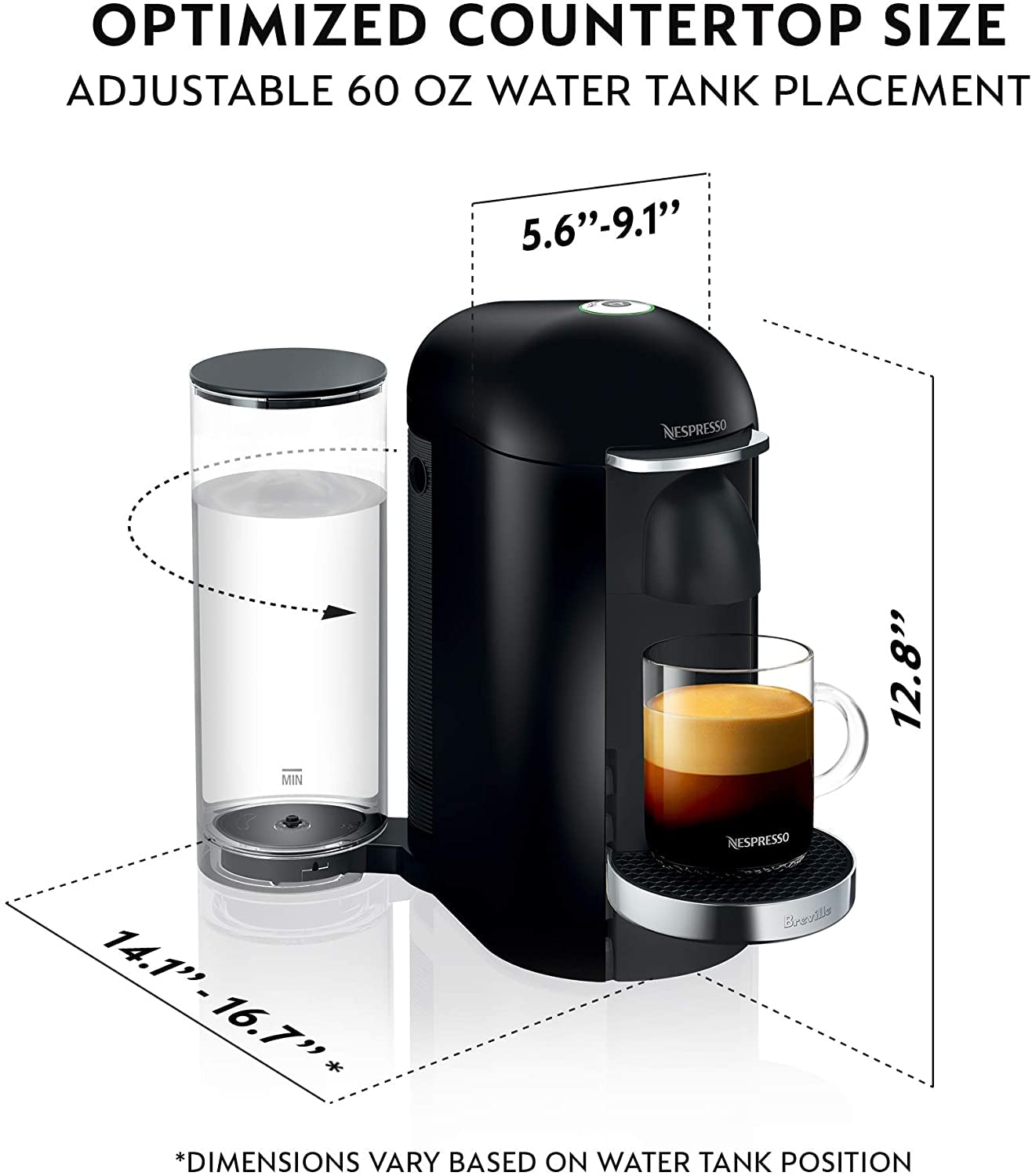 Nespresso VertuoPlus Deluxe Coffee & Espresso Machine by Breville - Premium Black for Home & Office Use