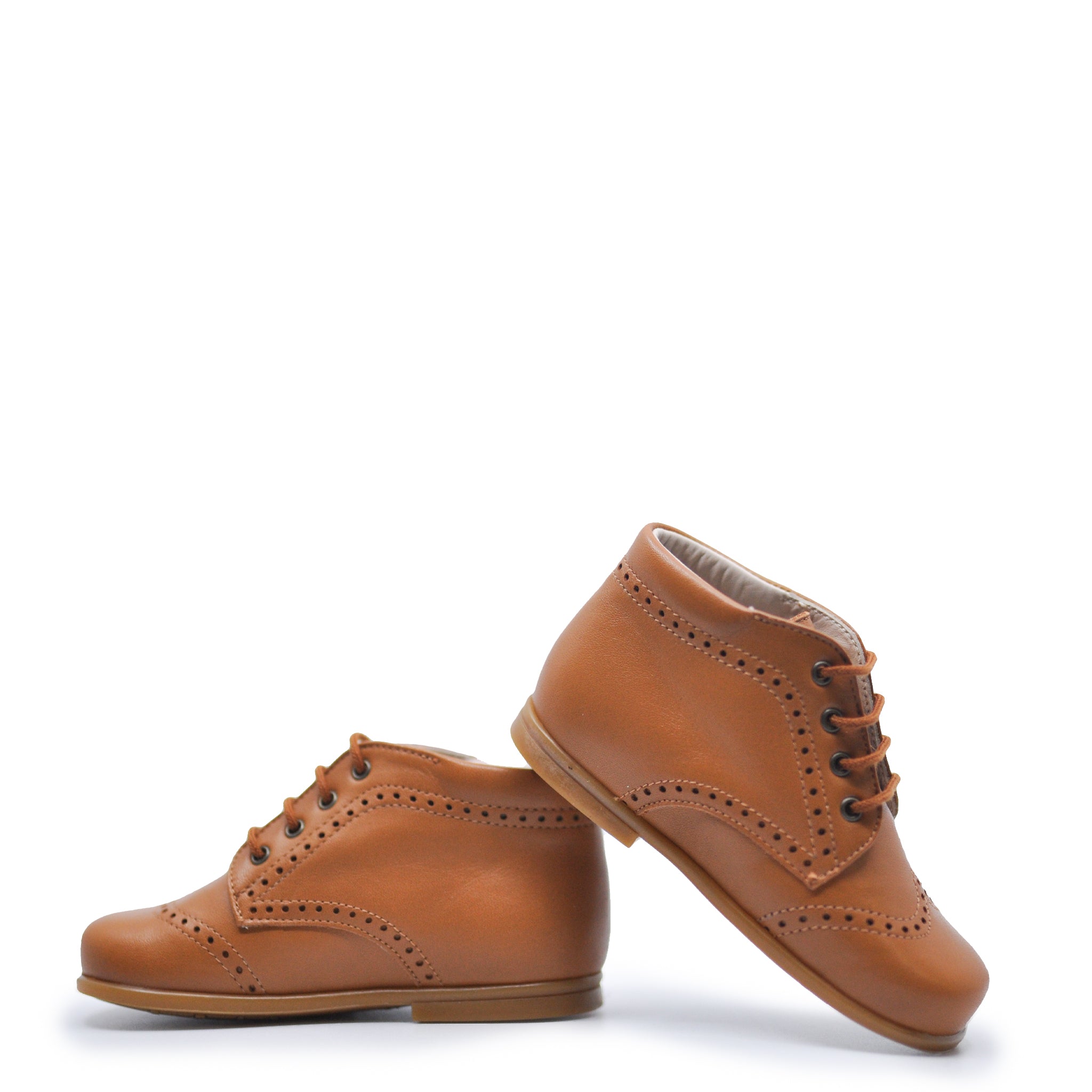 Beberlis Tan Wingtip Baby Booties - Classic Leather Oxford Style Shoes for Infants & Toddlers - Perfect for First Steps, Special Occasions & Photo Shoots