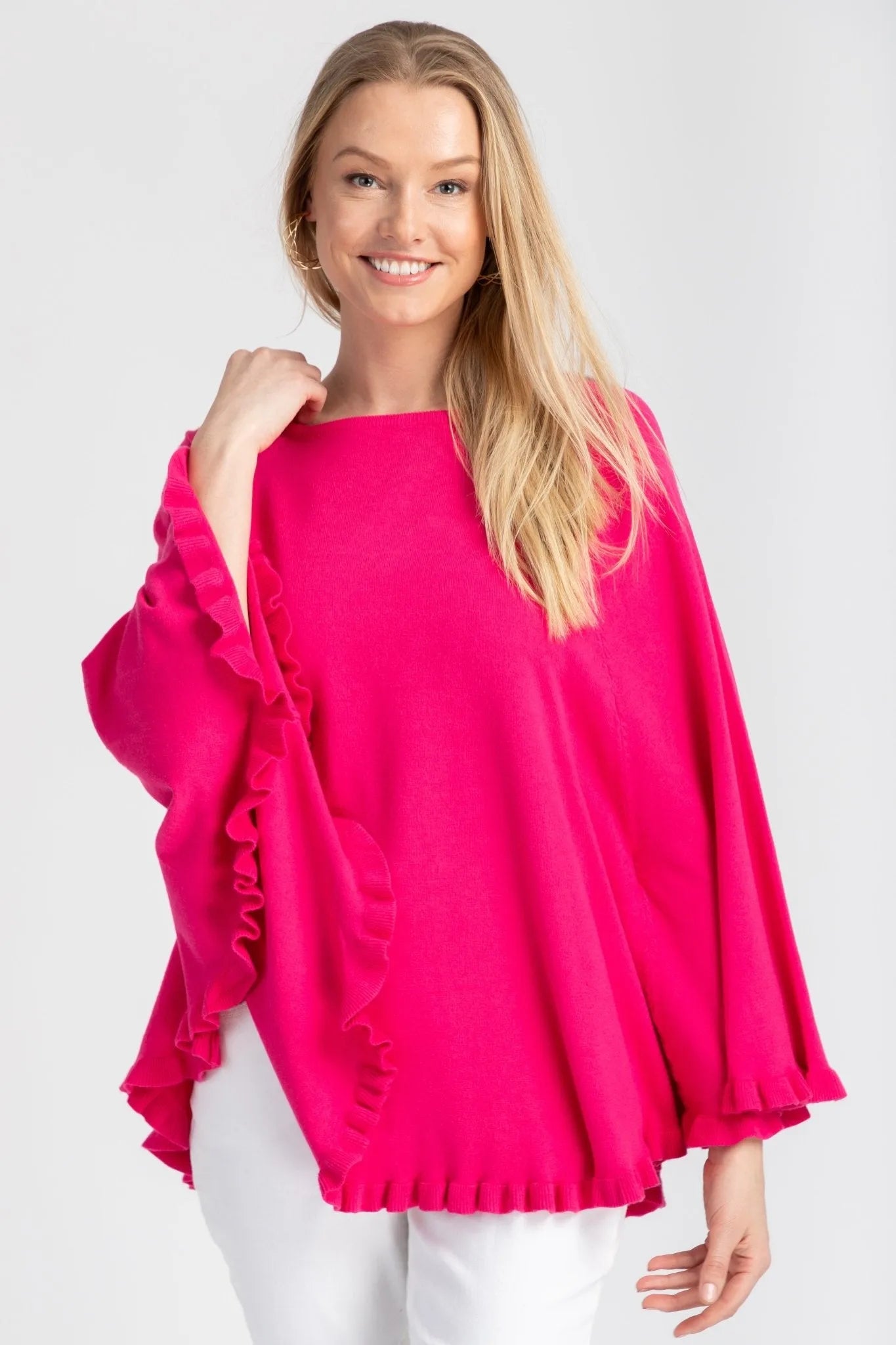 Elegant Ruffled Hem Poncho for Women - Soft & Stylish Wrap Shawl for Fall & Winter - Perfect for Casual Outings, Office Wear & Evening Events