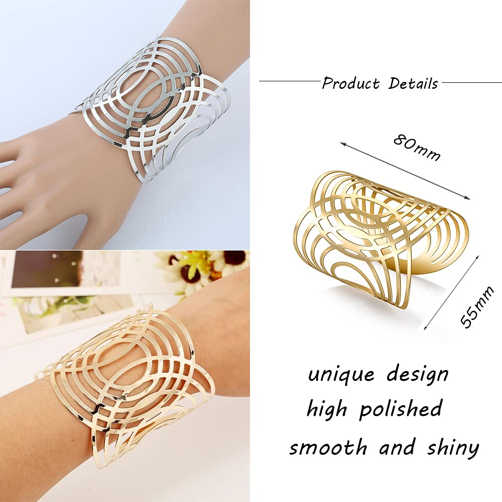 MOZAKA 6Pcs Gold Open Cuff Bangle Bracelets for Women - Adjustable Wire Wrap Wrist Cuff Bracelet Set, Perfect for Parties, Weddings & Everyday Fashion Accessories