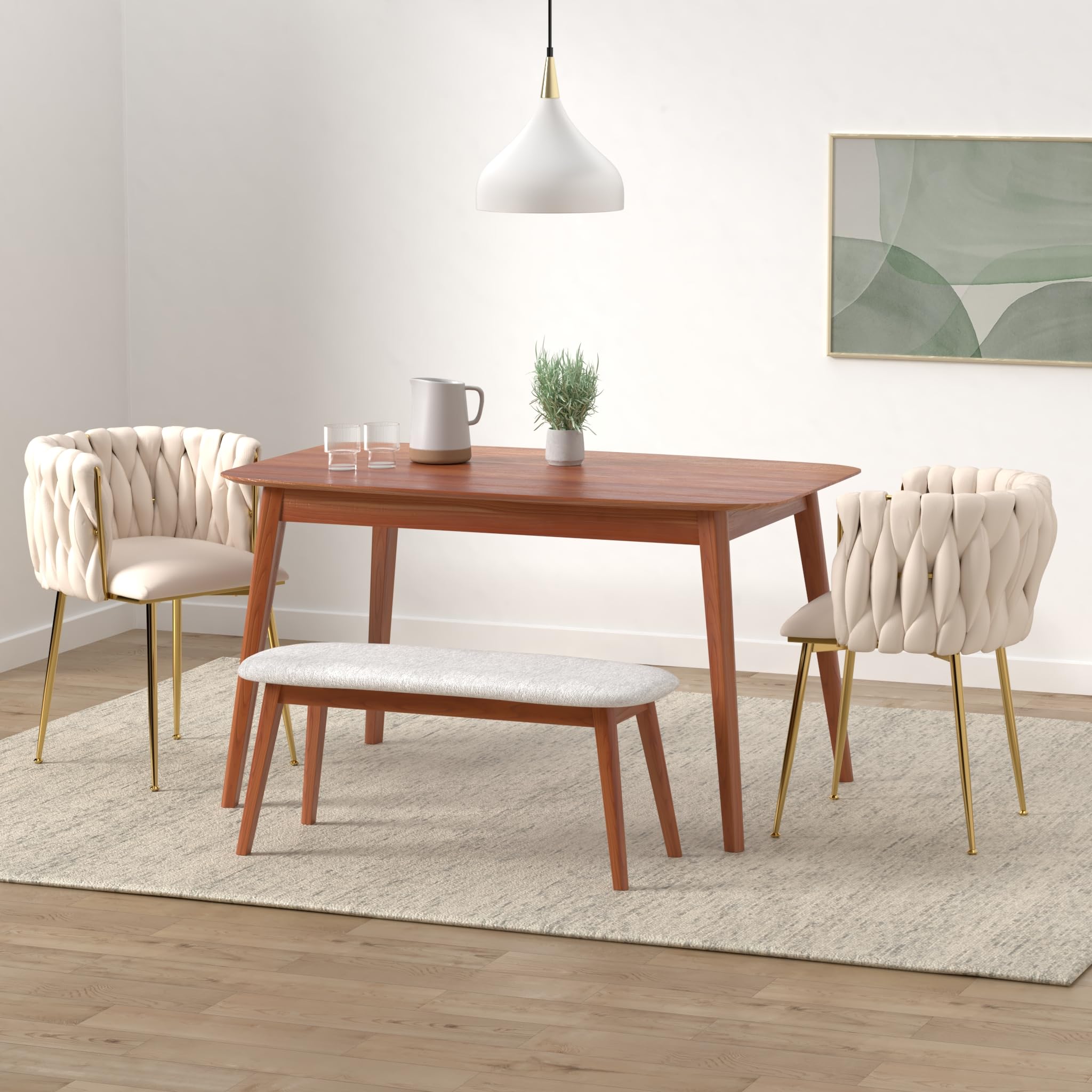 Nrizc Velvet Dining Chairs Set of 4 - Woven Upholstered Modern Accent Chairs with Gold Metal Legs for Living Room, Dining Room & Kitchen | Elegant Seating for Home Decor, Dinner Parties & Cozy Gatherings