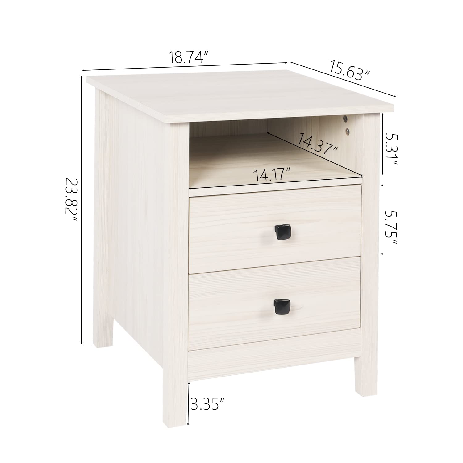 3-Piece White Wood Grain Dresser & Nightstand Set - 7-Drawer Chest & 2 Nightstands for Bedroom Storage