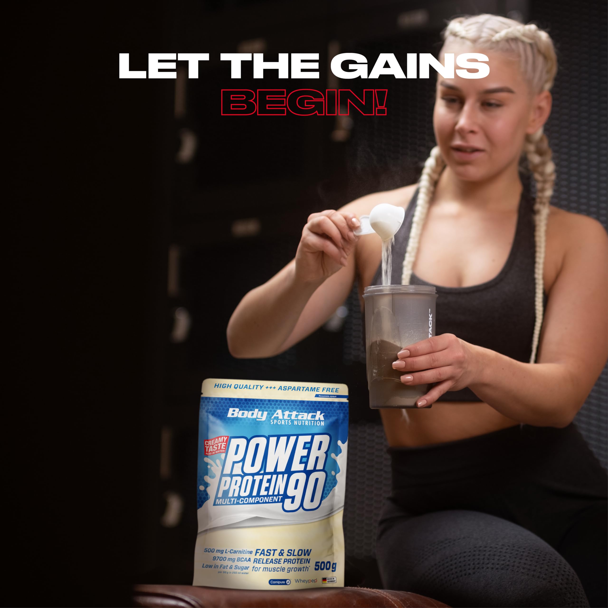 Body Attack POWER PROTEIN 90 - Cookies & Cream Flavor - 500g Multi-Component Protein Powder with BCAA, Vitamins & L-Carnitine | Made in Germany | Creamy Protein Shake for Muscle Recovery & Post-Workout Nutrition | Ideal for Gym, Fitness & Bodybuilding