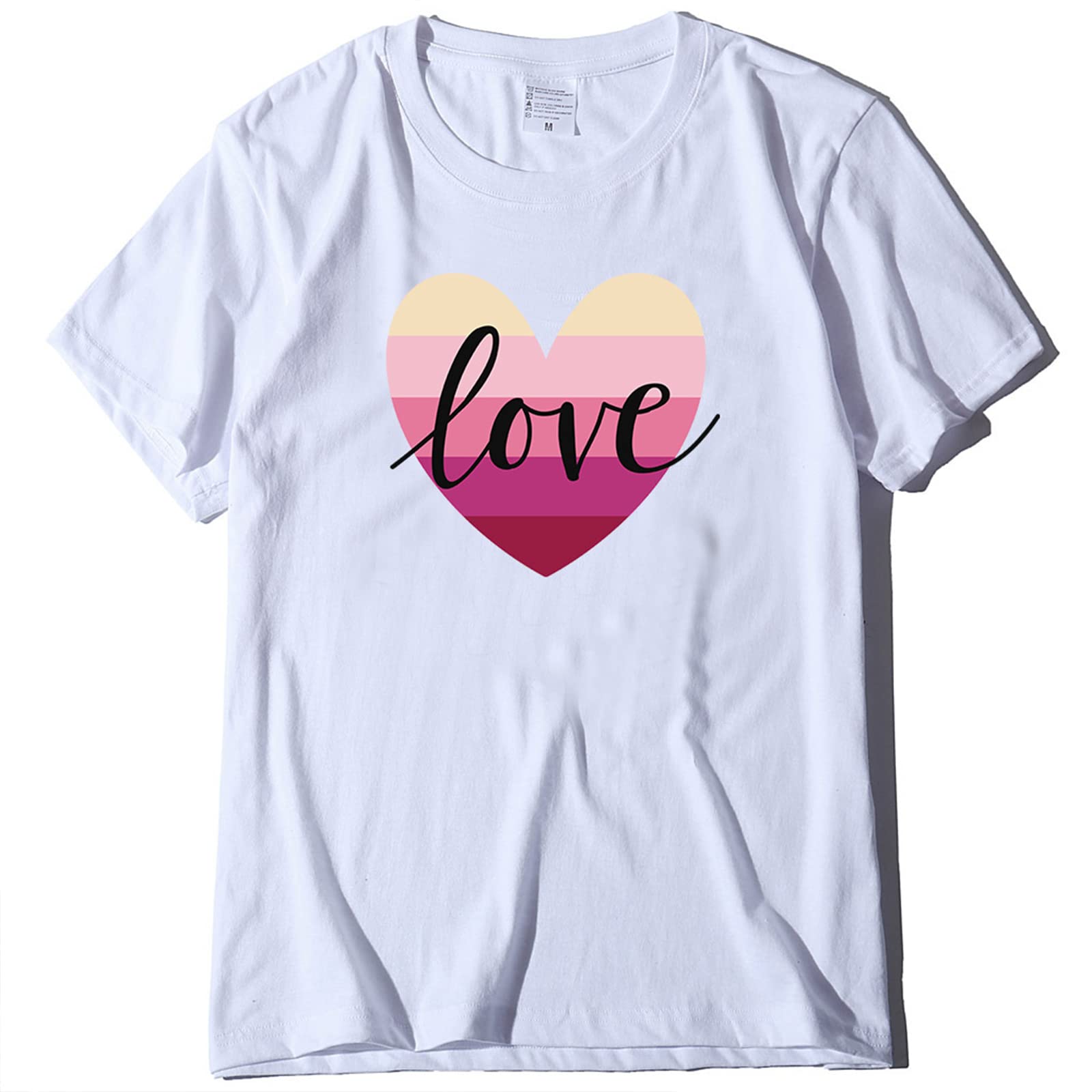 Women's Short Sleeve T-Shirts - Loose Fit Casual Heart Print Blouse for Valentine's Day | Comfortable O-Neck Top for Date Night, Gift Giving & Everyday Wear