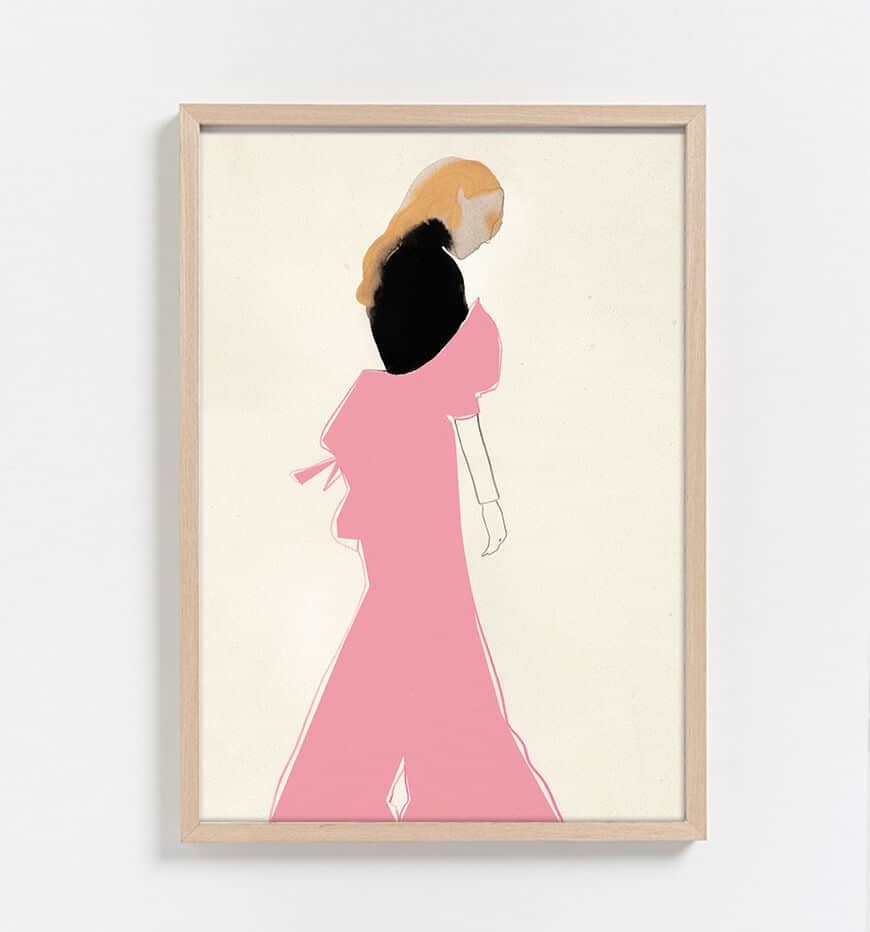 PAPER COLLECTIVE AMELIE HEGARDT Pink Dress Art Print Poster - 50x70cm (20x28in) Scandinavian Wall Decor for Living Room, Bedroom & Office